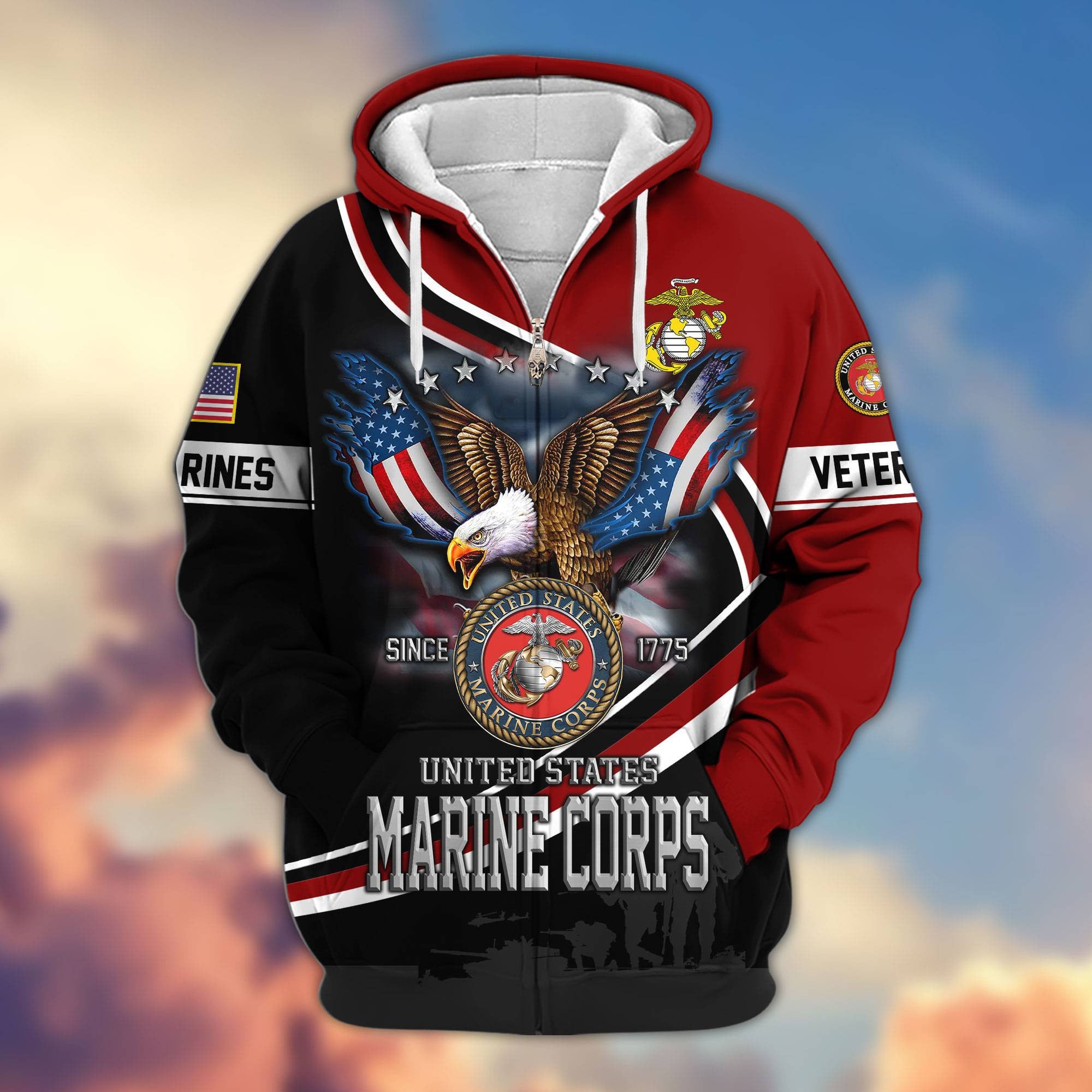 Premium US Veterans Zip Hoodie, Gifts For US Veterans