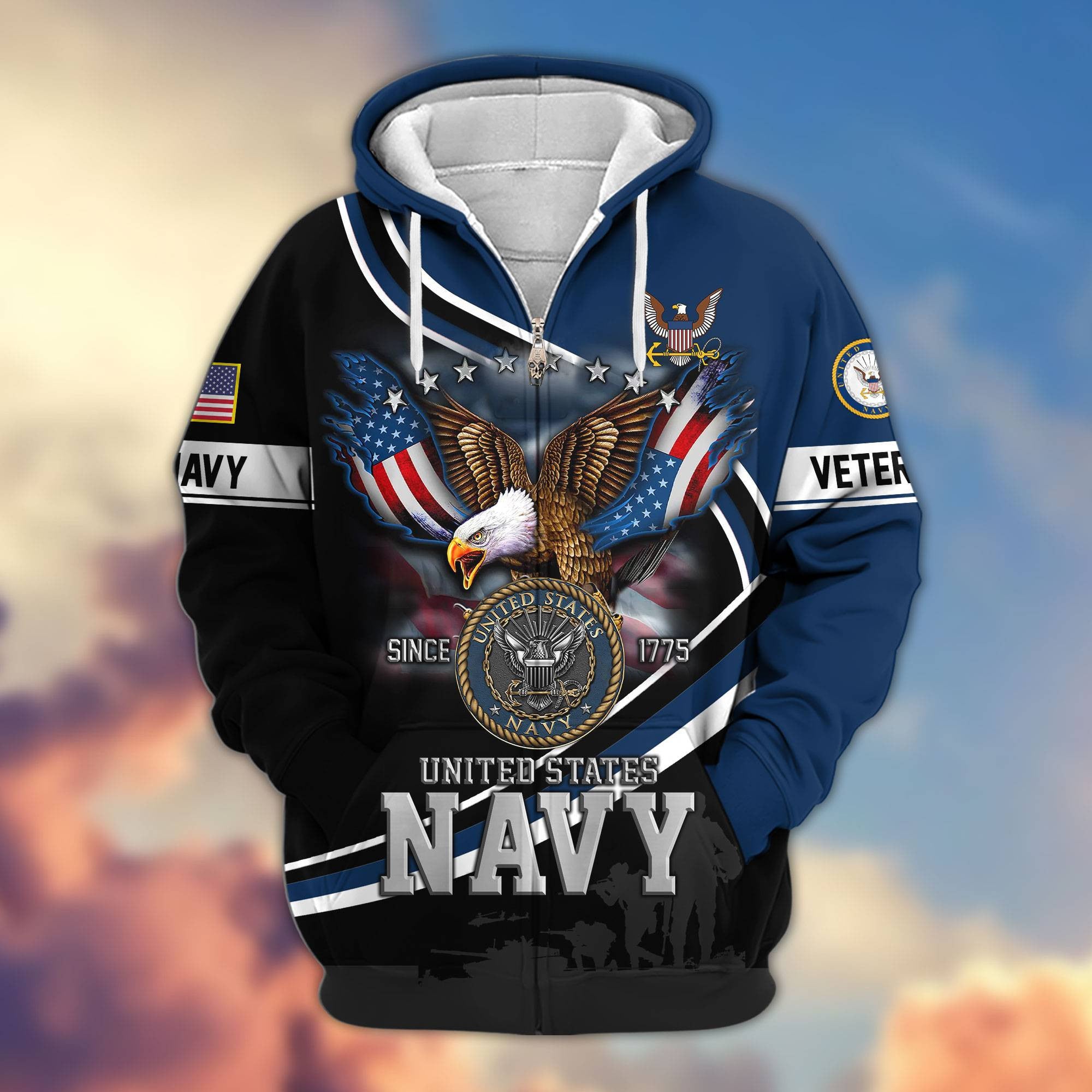 Premium US Veterans Zip Hoodie, Gifts For US Veterans