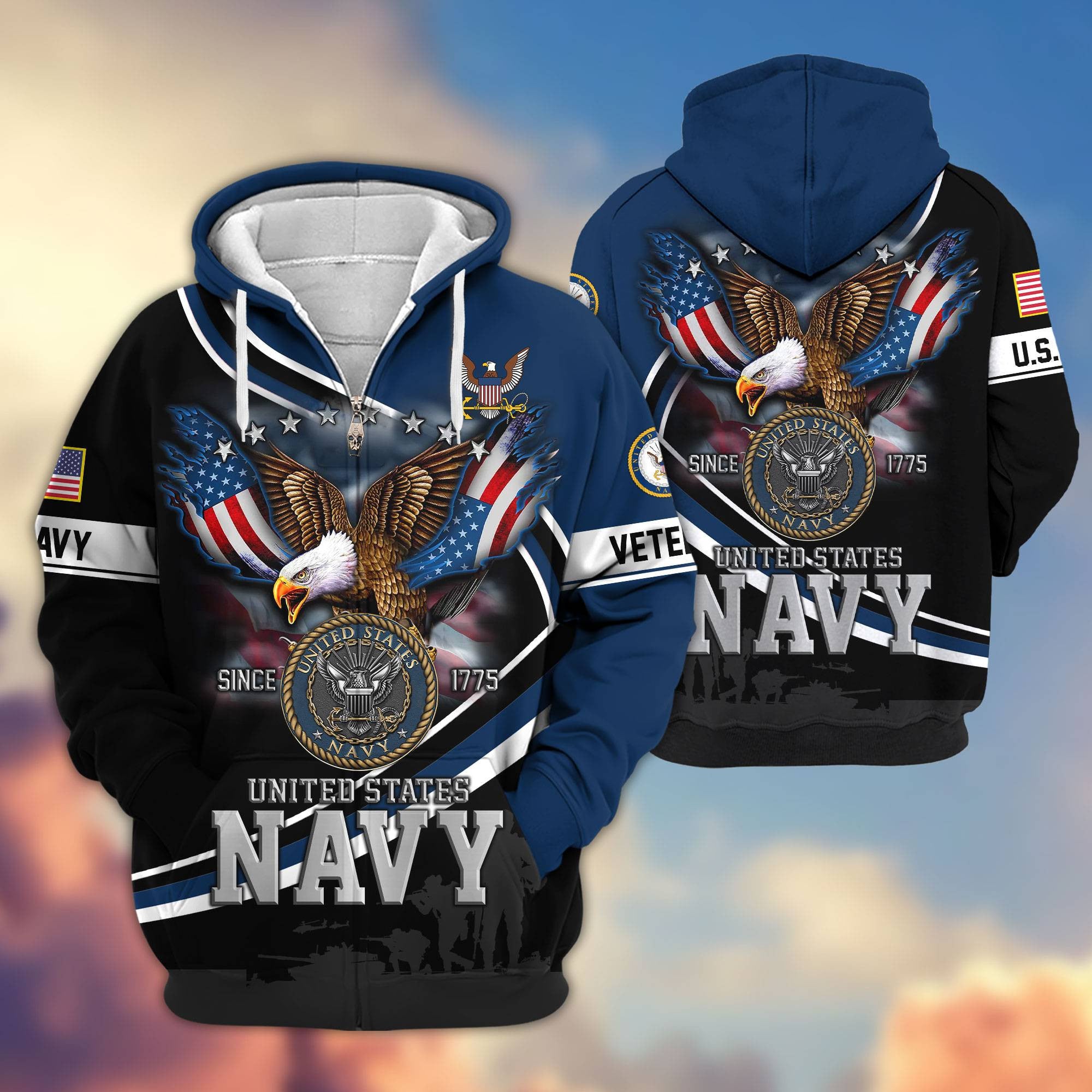 Premium US Veterans Zip Hoodie, Gifts For US Veterans