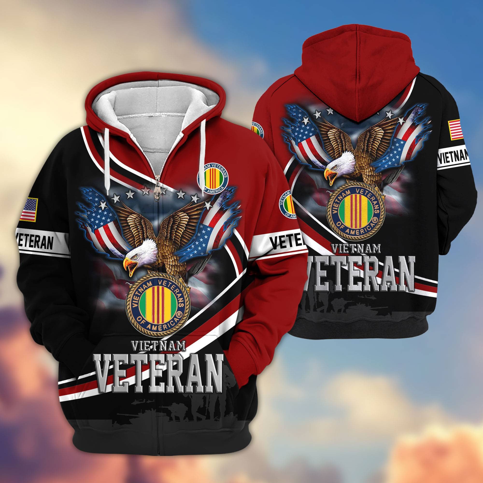 Premium US Veterans Zip Hoodie, Gifts For US Veterans