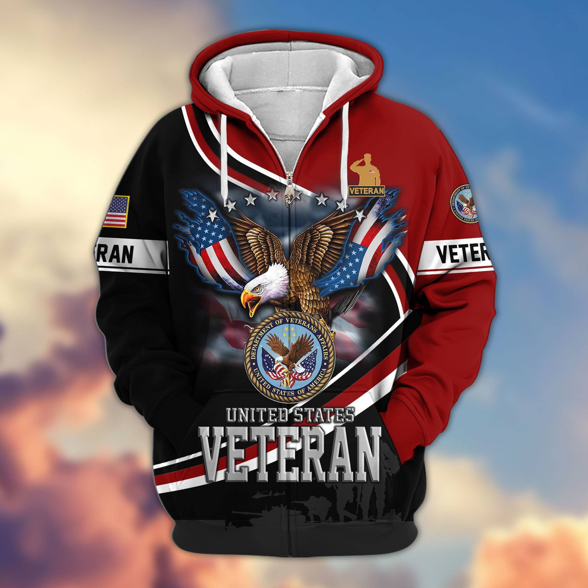 Premium US Veterans Zip Hoodie, Gifts For US Veterans