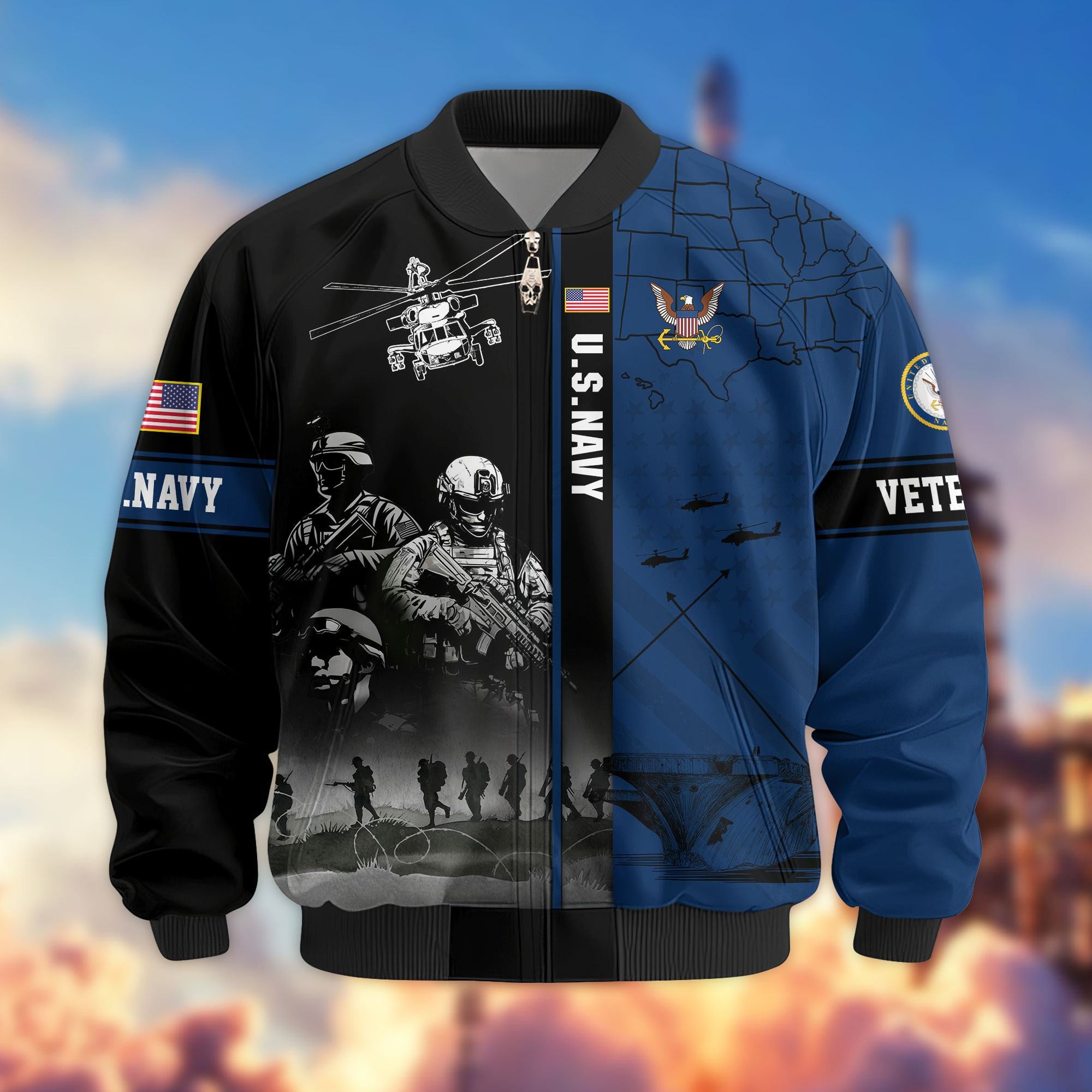 Premium US Veterans Bomber Jacket, Gifts For US Veterans, Gifts For Veterans Day