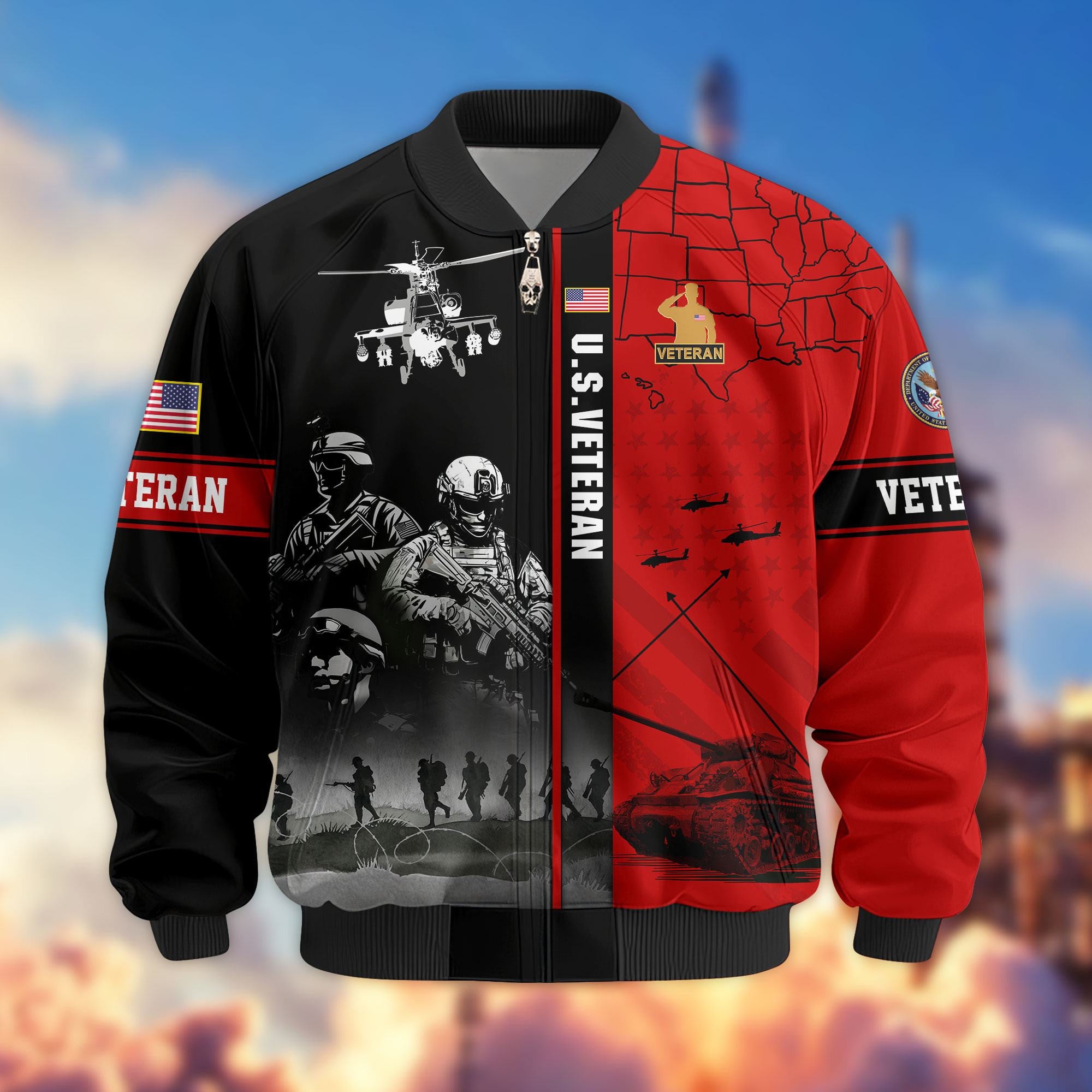 Premium US Veterans Bomber Jacket, Gifts For US Veterans, Gifts For Veterans Day