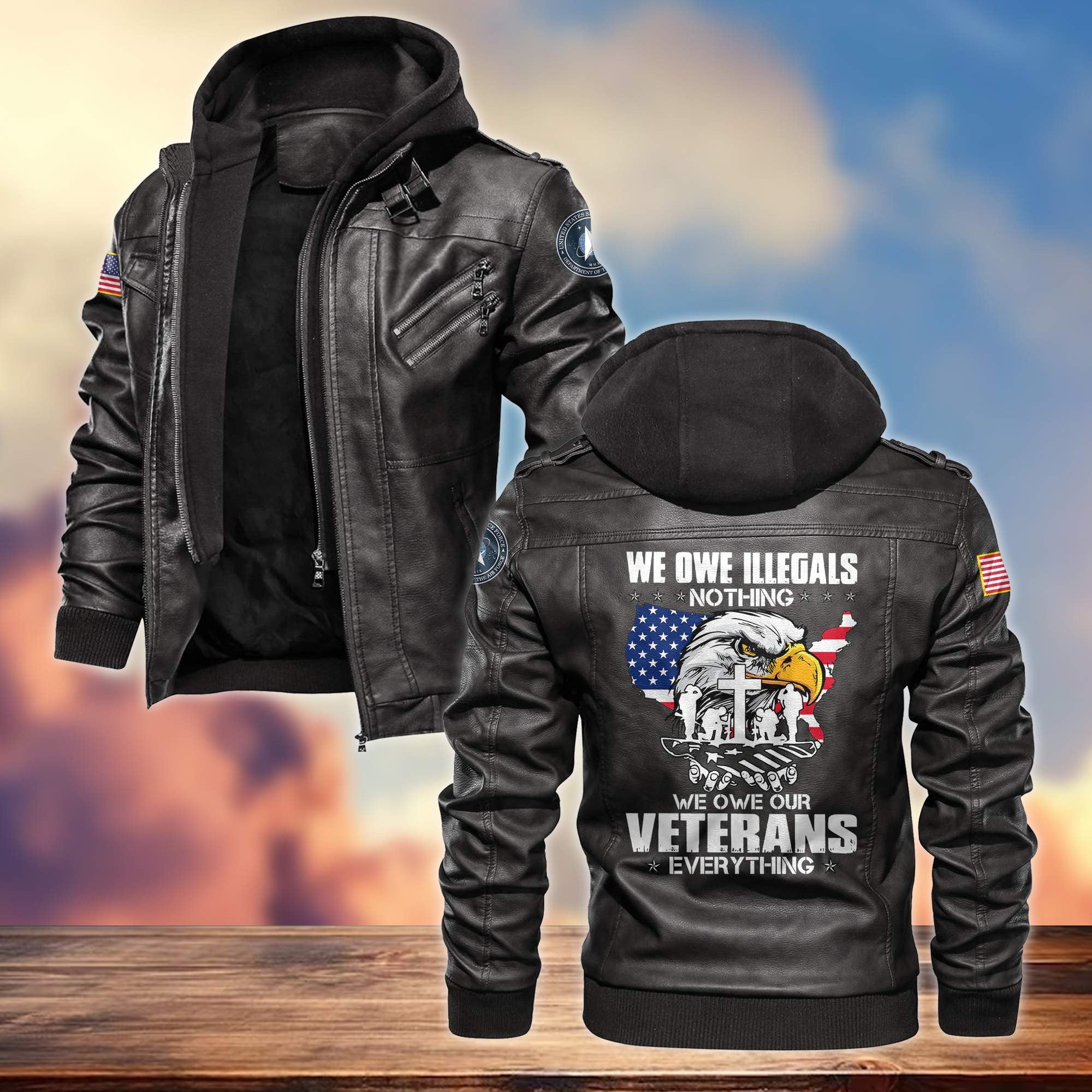 Premium US Veterans Leather Jacket, Gifts For US Veterans