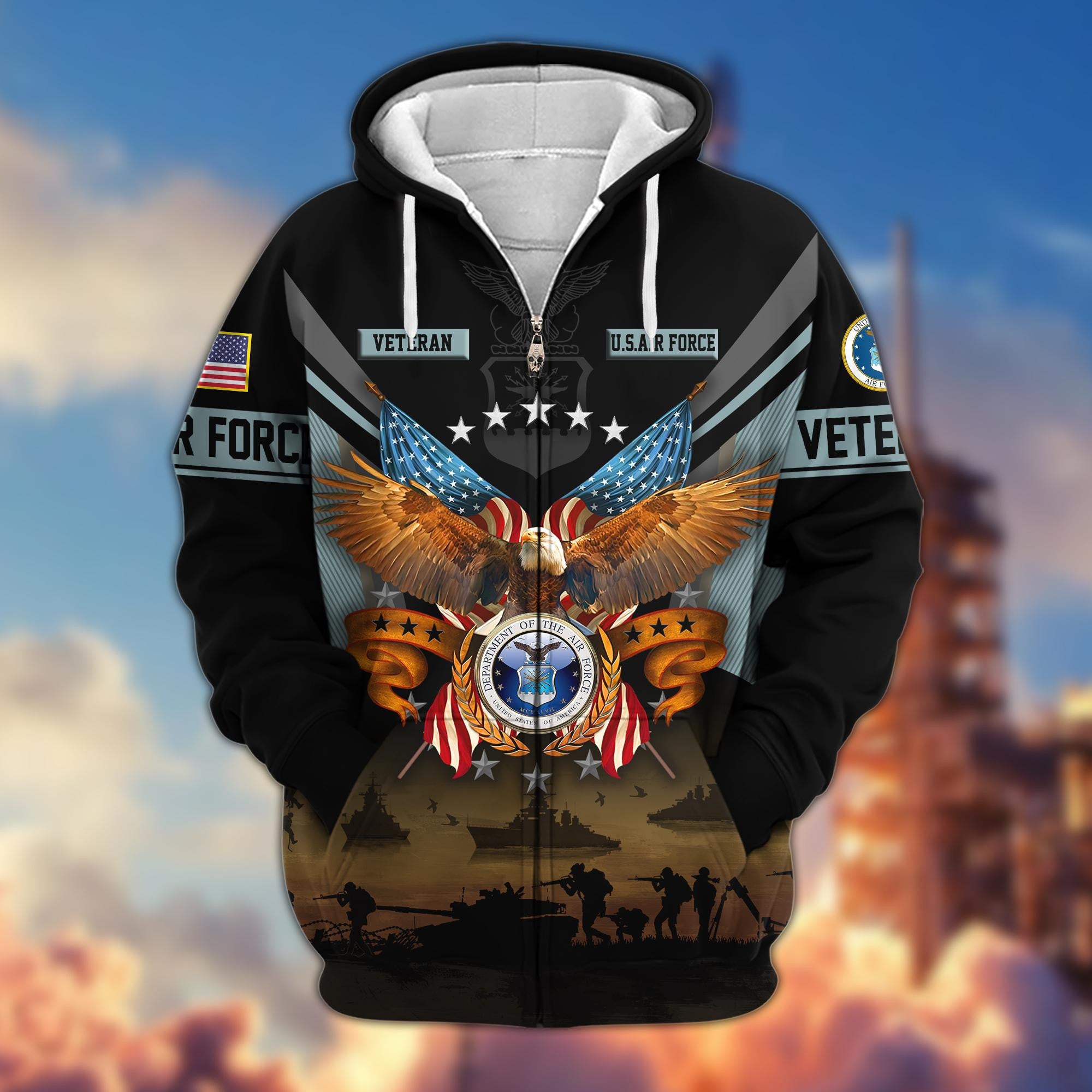 Premium US Veterans Zip Hoodie, Gifts For US Veterans