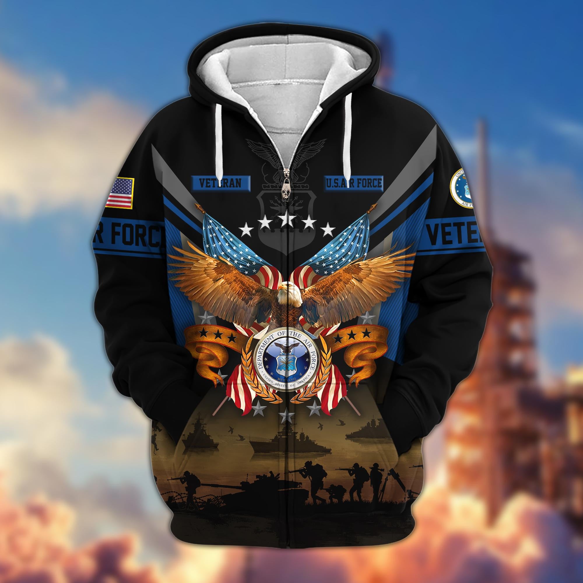 Premium US Veterans Zip Hoodie, Gifts For US Veterans