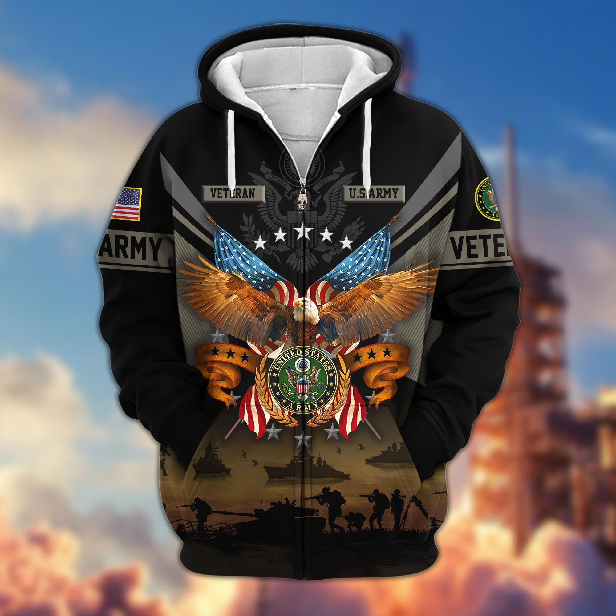 Premium US Veterans Zip Hoodie, Gifts For US Veterans