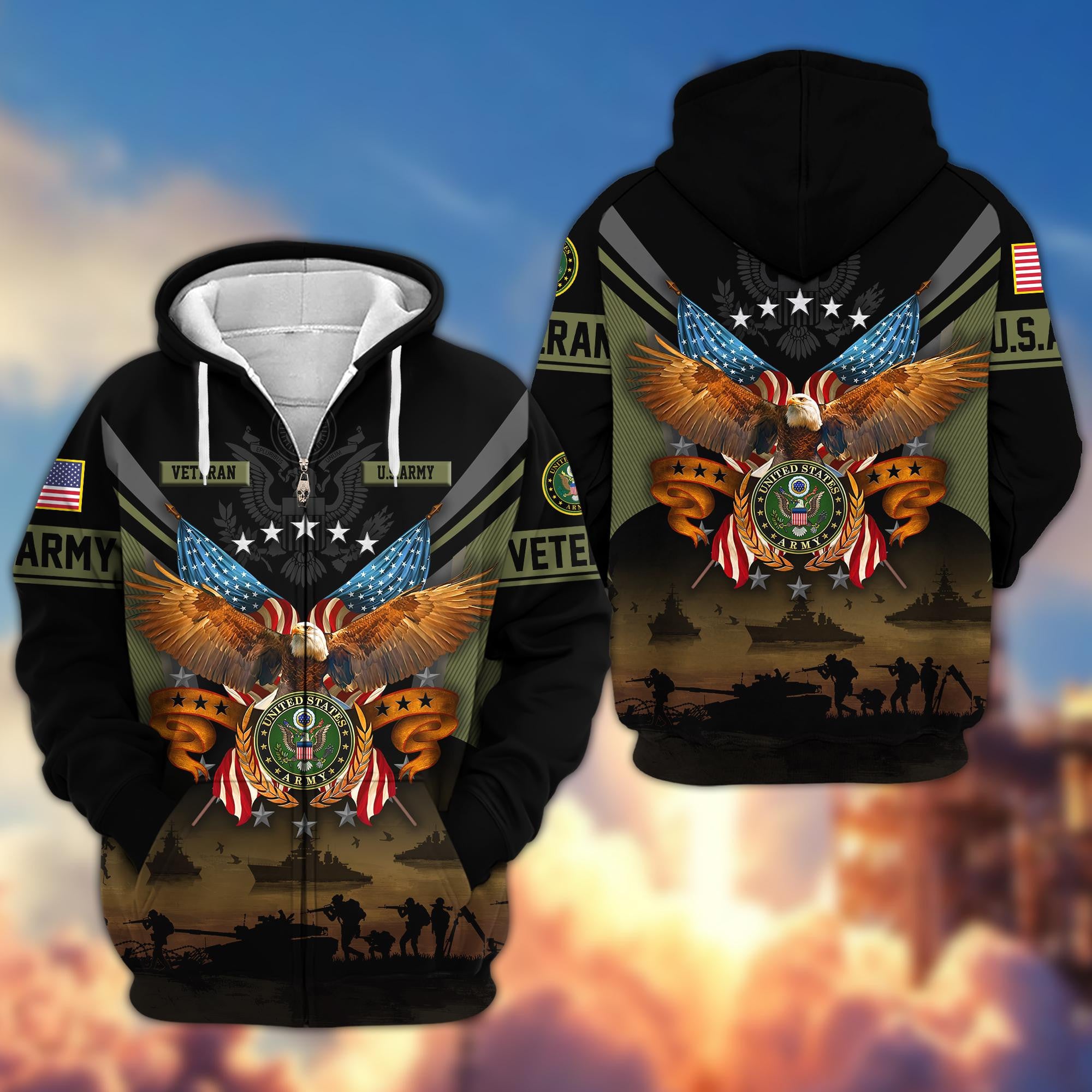 Premium US Veterans Zip Hoodie, Gifts For US Veterans