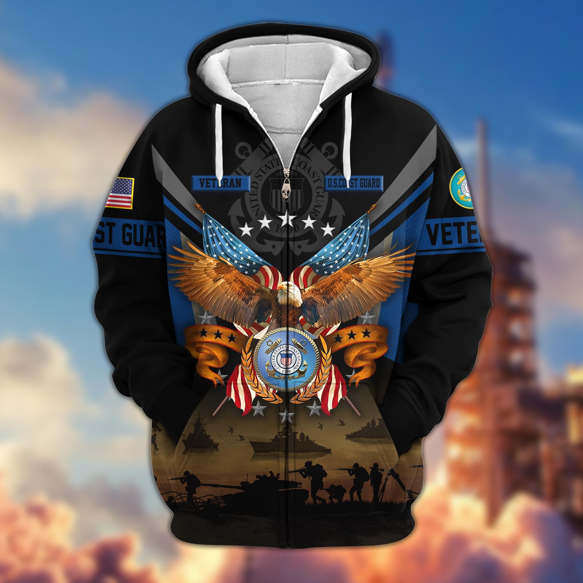 Premium US Veterans Zip Hoodie, Gifts For US Veterans
