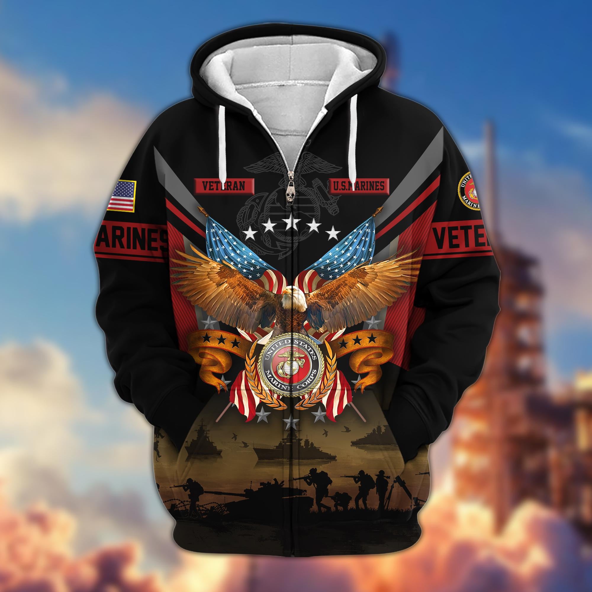 Premium US Veterans Zip Hoodie, Gifts For US Veterans