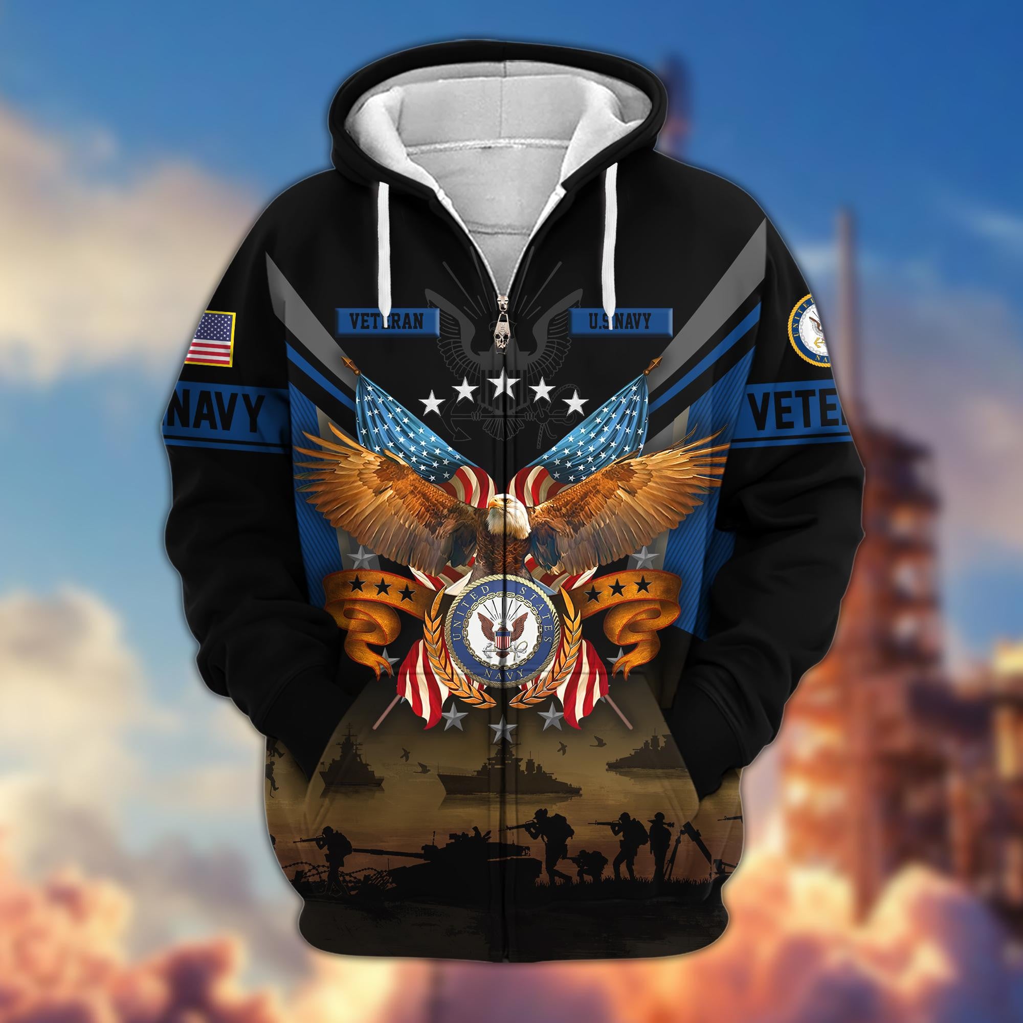 Premium US Veterans Zip Hoodie, Gifts For US Veterans
