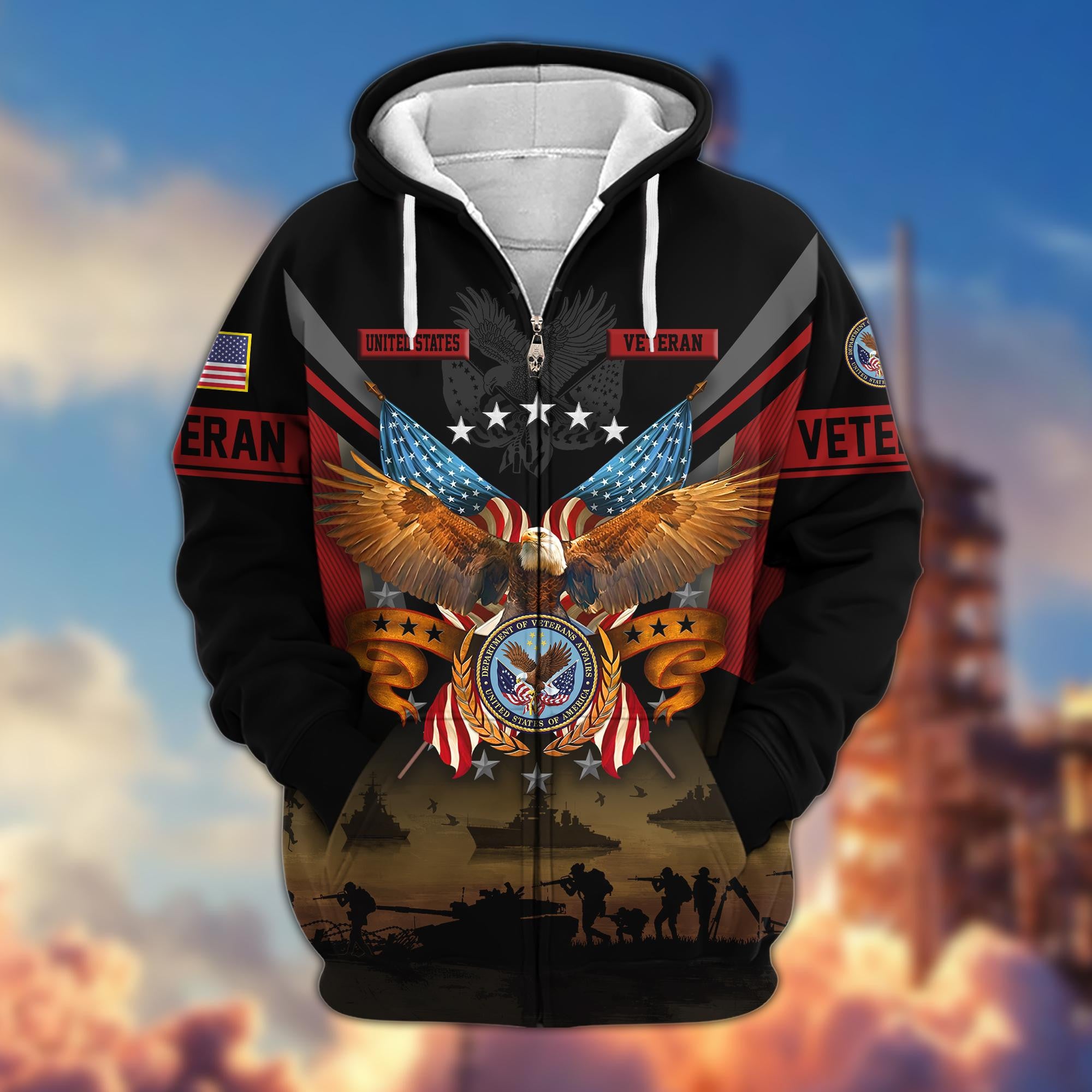 Premium US Veterans Zip Hoodie, Gifts For US Veterans