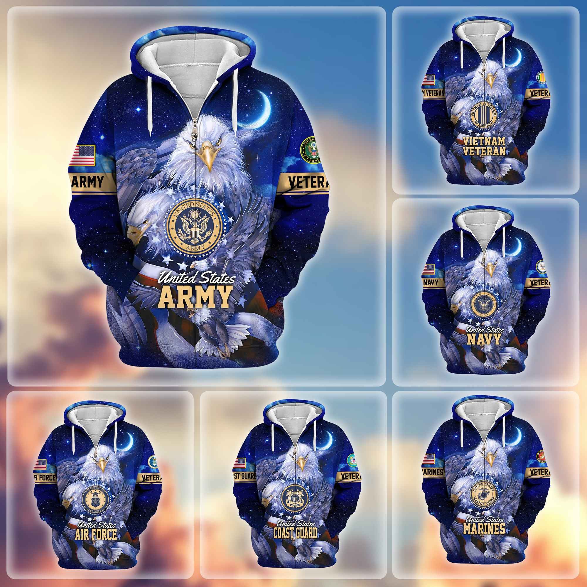 Premium US Veterans Zip Hoodie, Gifts For US Veterans