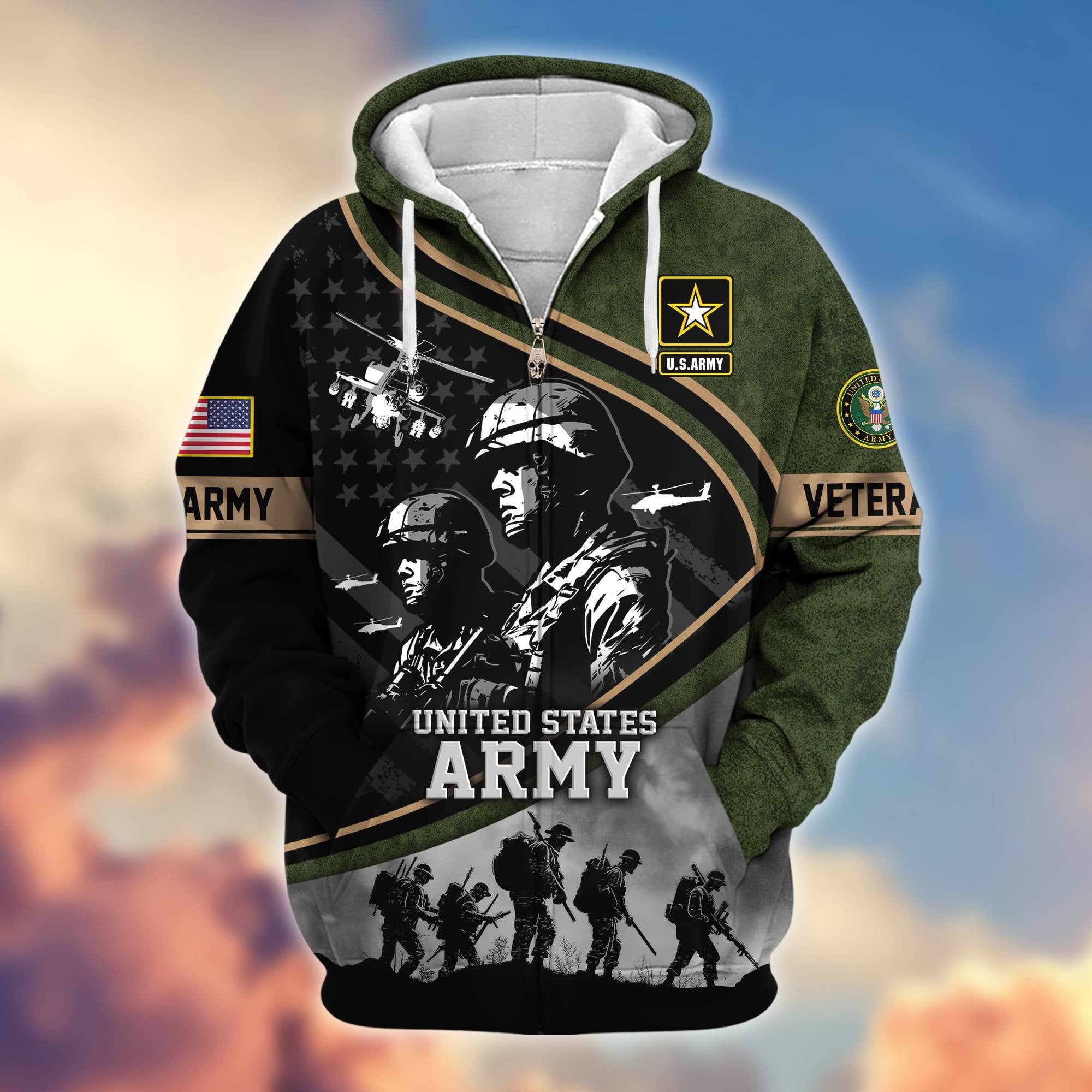 Premium Honoring All Who Served US Veterans Zip Hoodie, Gifts For US Veterans