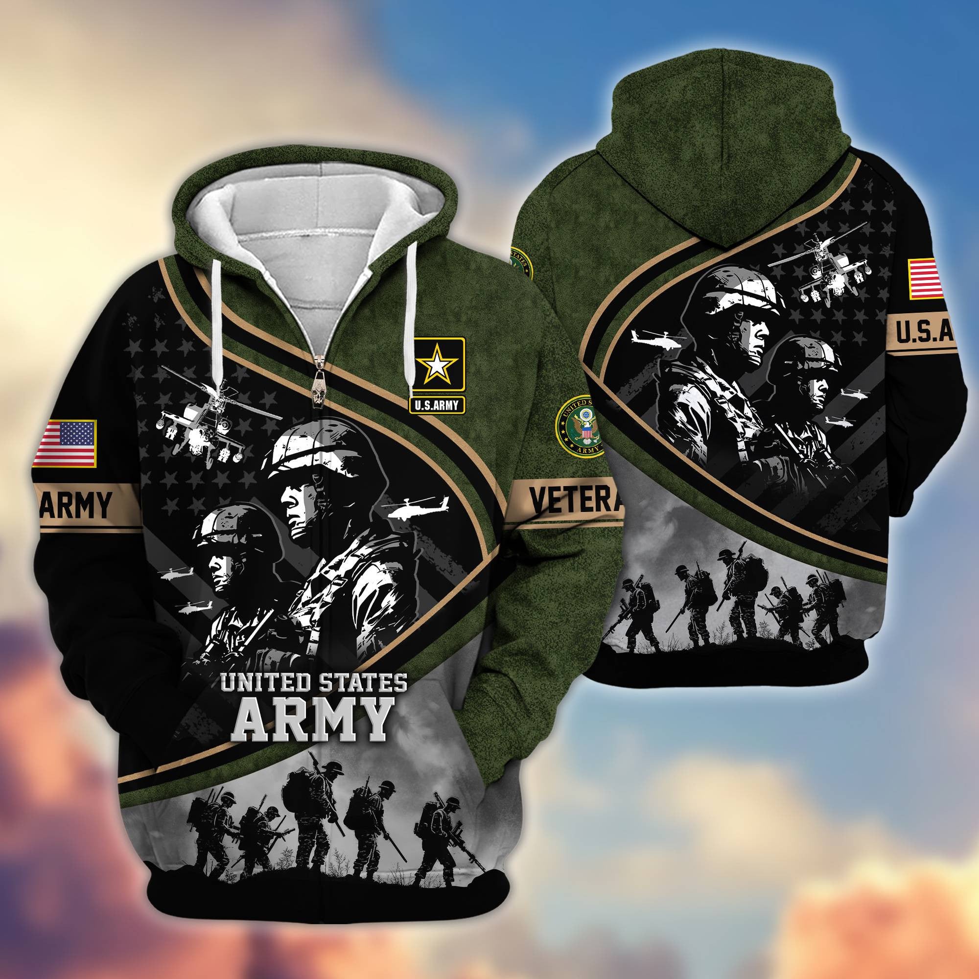 Premium Honoring All Who Served US Veterans Zip Hoodie, Gifts For US Veterans