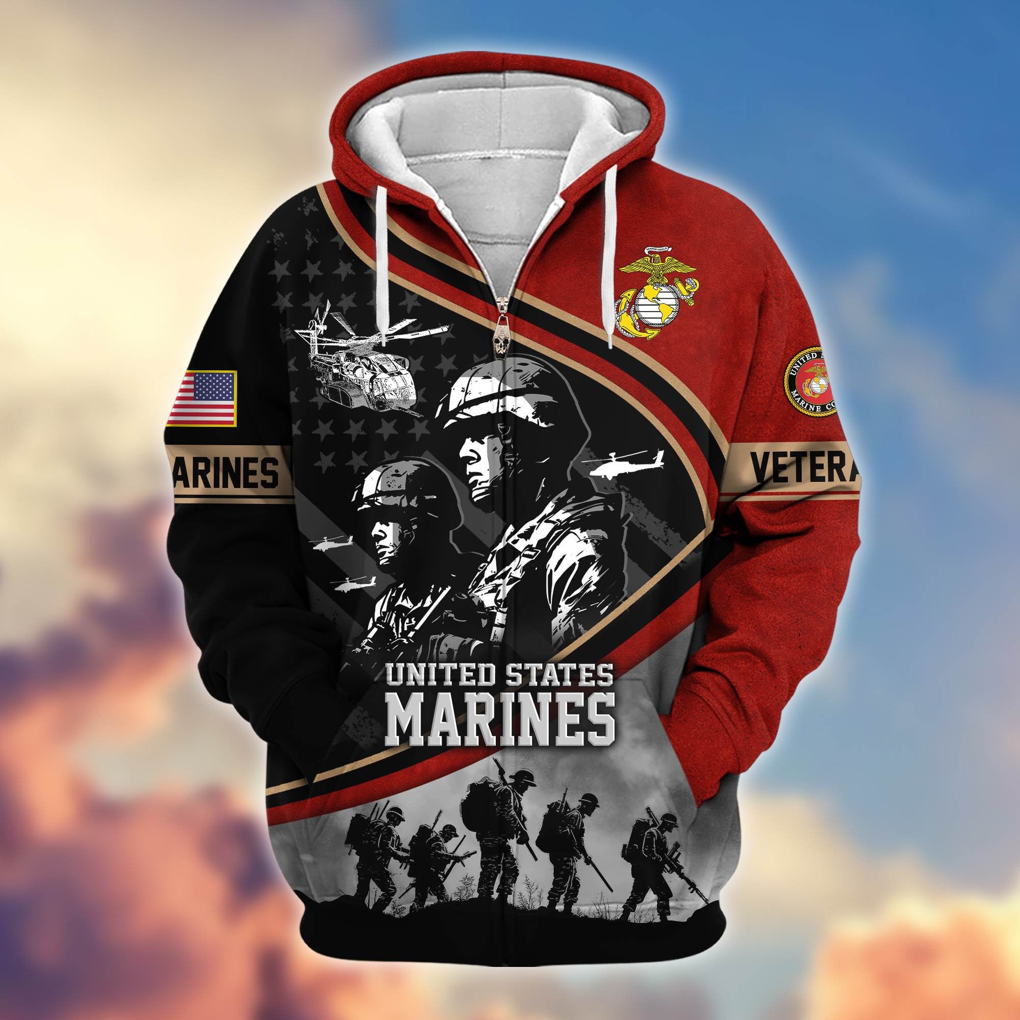 Premium Honoring All Who Served US Veterans Zip Hoodie, Gifts For US Veterans