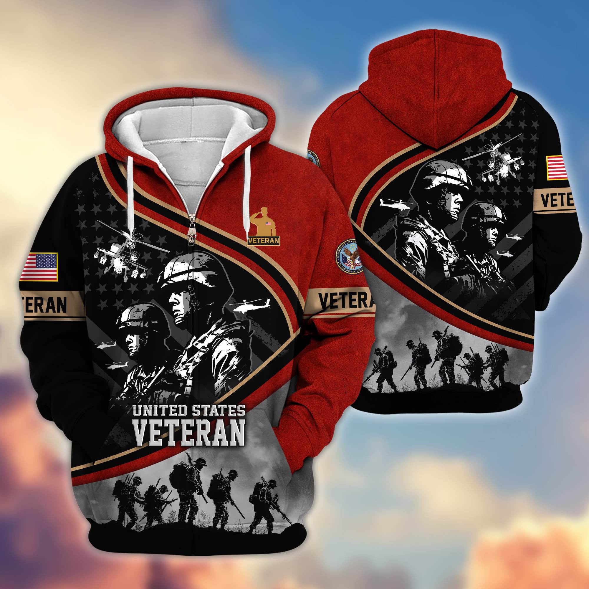 Premium Honoring All Who Served US Veterans Zip Hoodie, Gifts For US Veterans