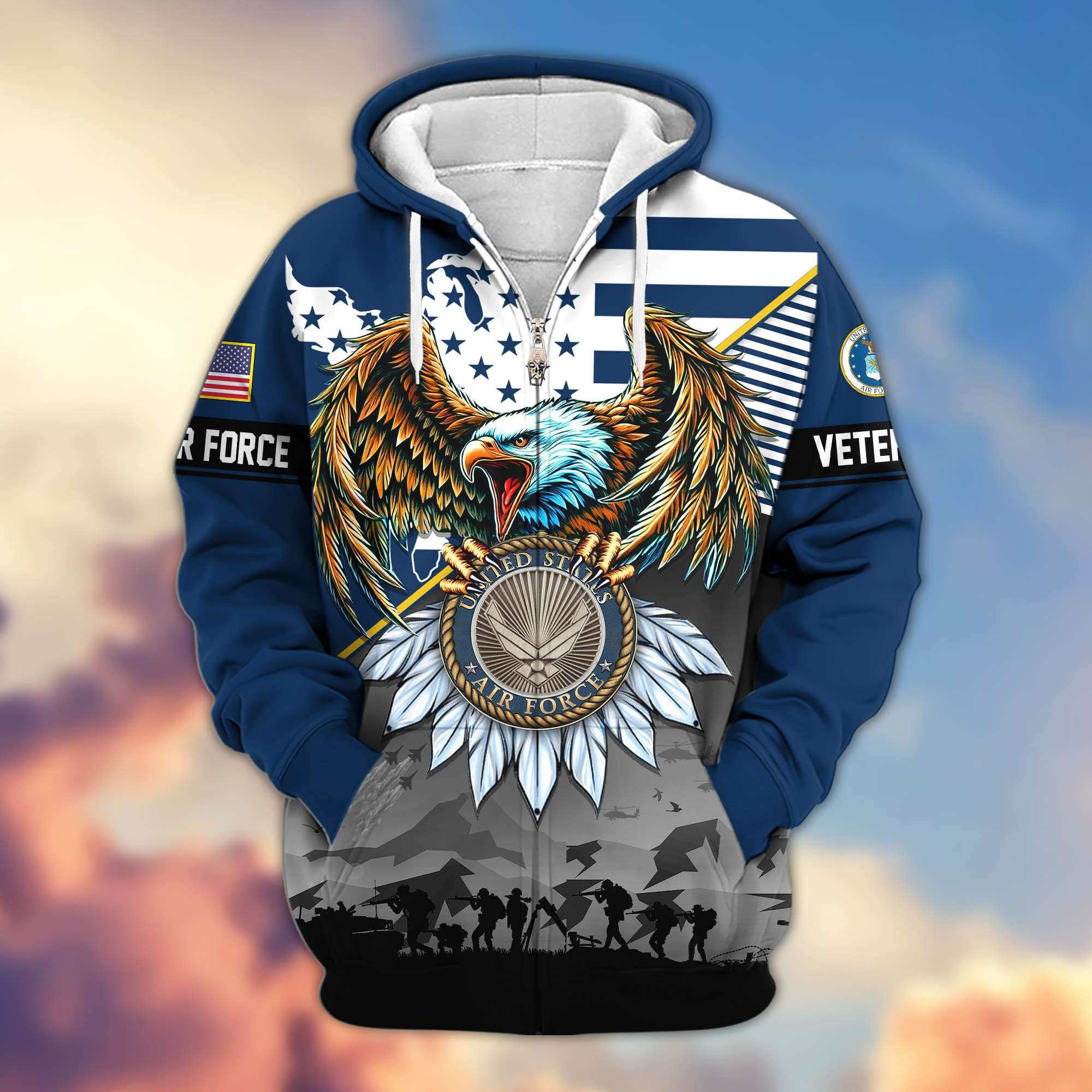 Premium Proudly Served US Veterans Zip Hoodie, Gifts For US Veterans