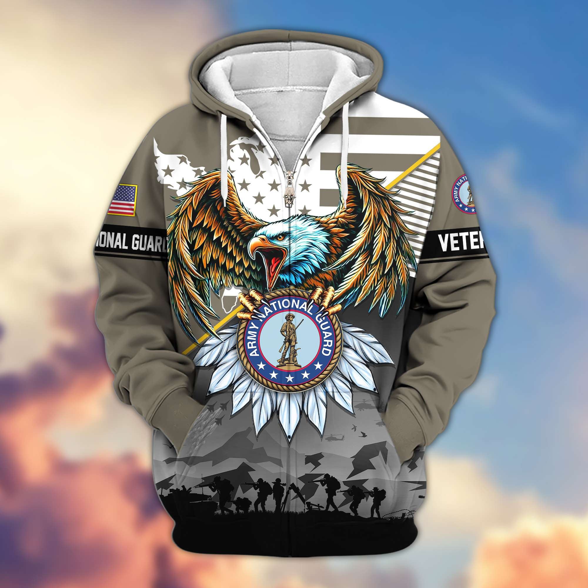 Premium Proudly Served US Veterans Zip Hoodie, Gifts For US Veterans