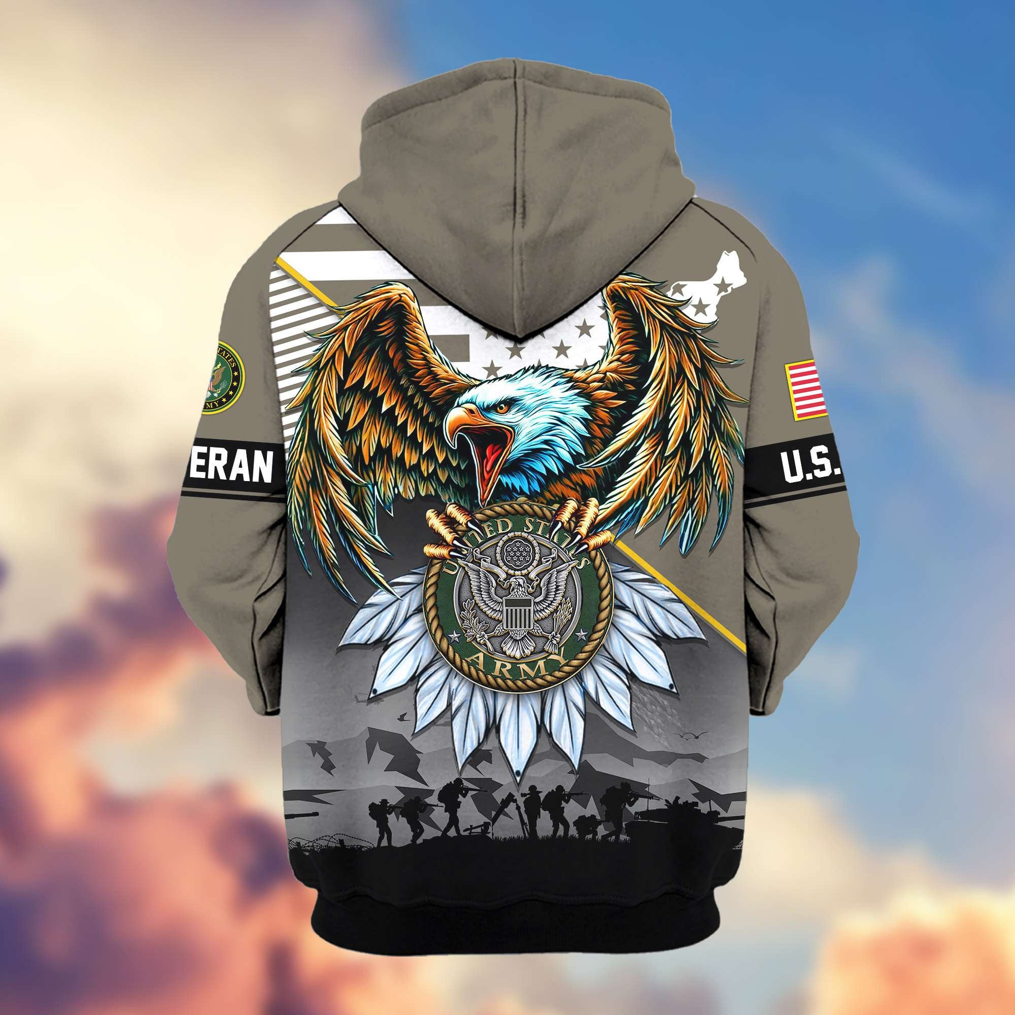 Premium Proudly Served US Veterans Zip Hoodie, Gifts For US Veterans
