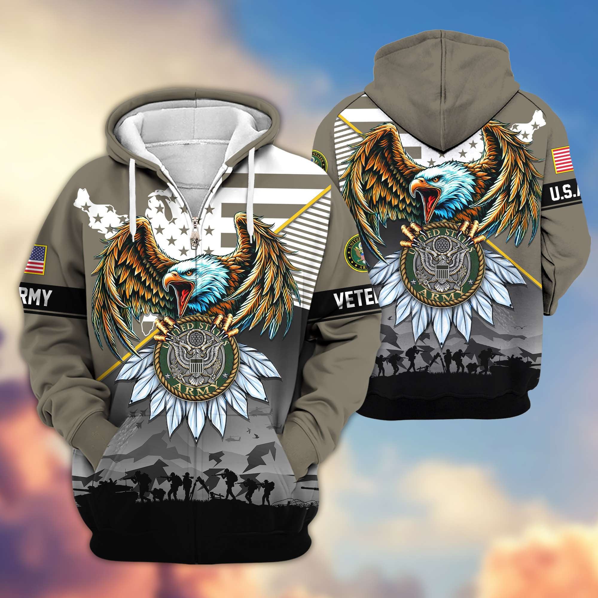 Premium Proudly Served US Veterans Zip Hoodie, Gifts For US Veterans