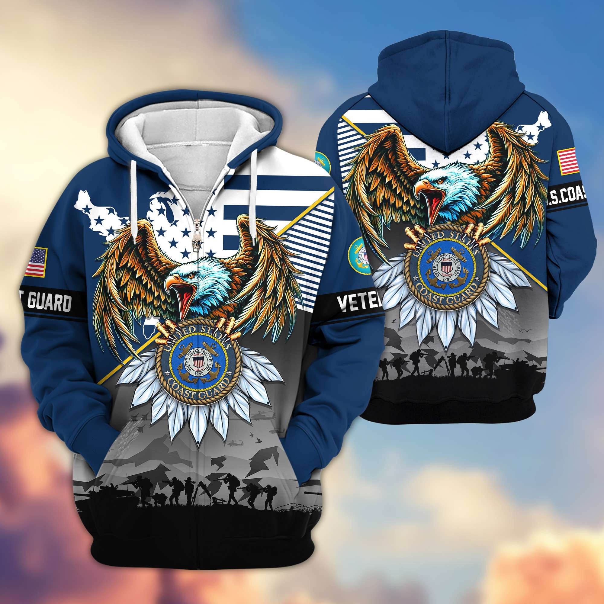 Premium Proudly Served US Veterans Zip Hoodie, Gifts For US Veterans
