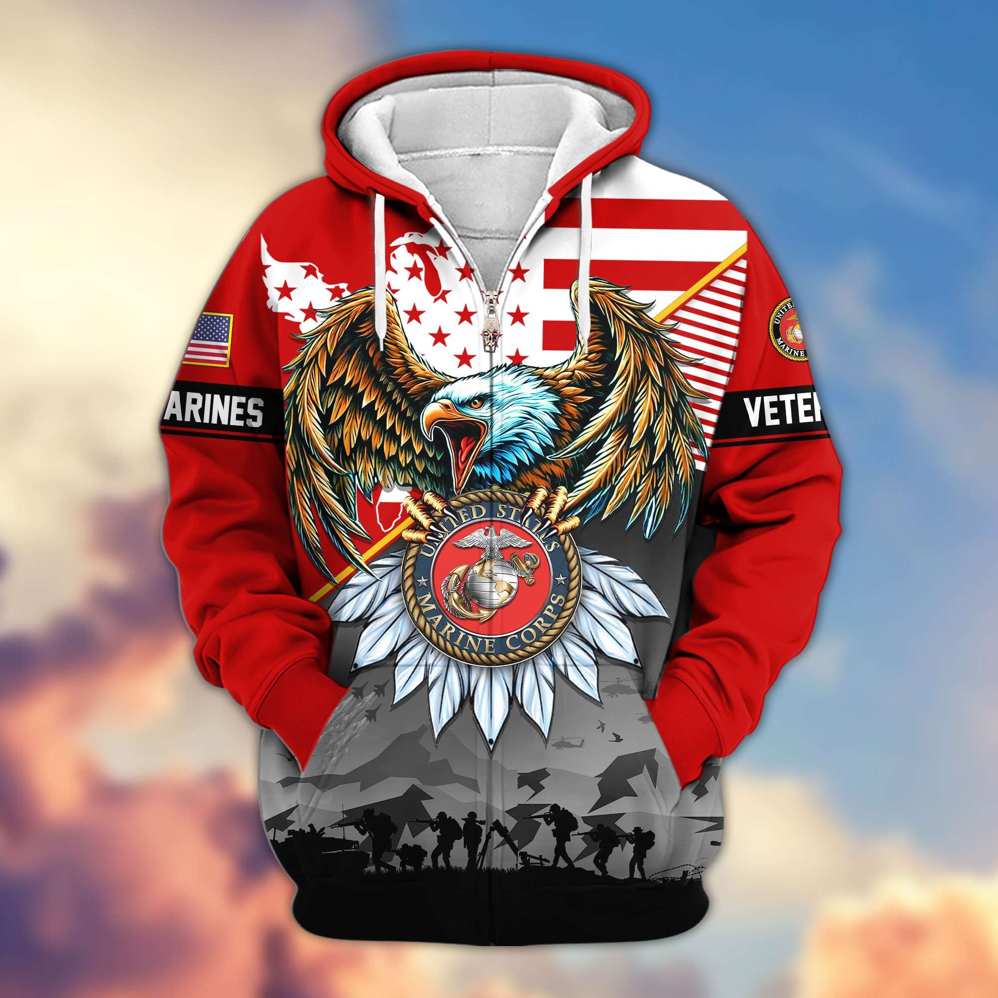 Premium Proudly Served US Veterans Zip Hoodie, Gifts For US Veterans