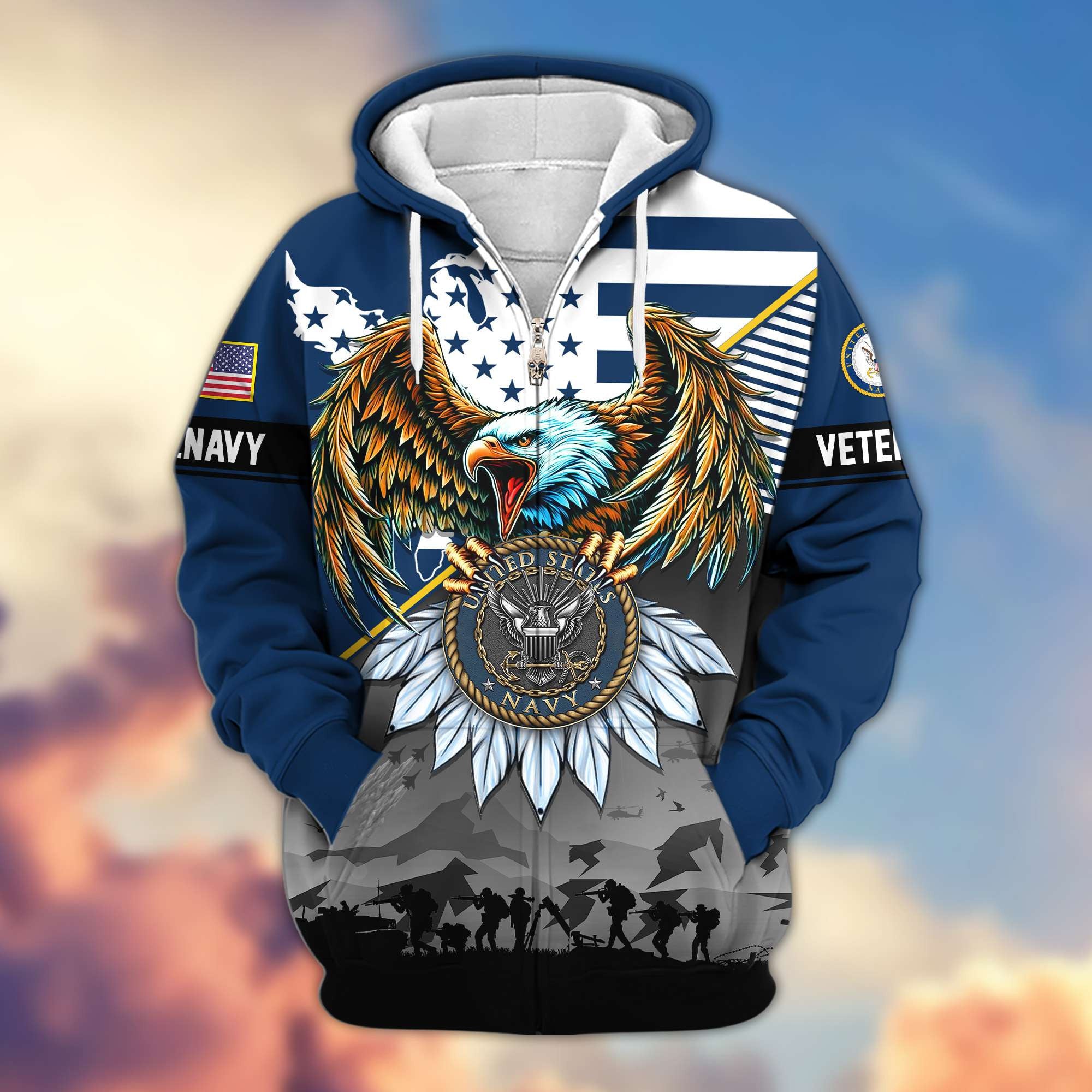 Premium Proudly Served US Veterans Zip Hoodie, Gifts For US Veterans