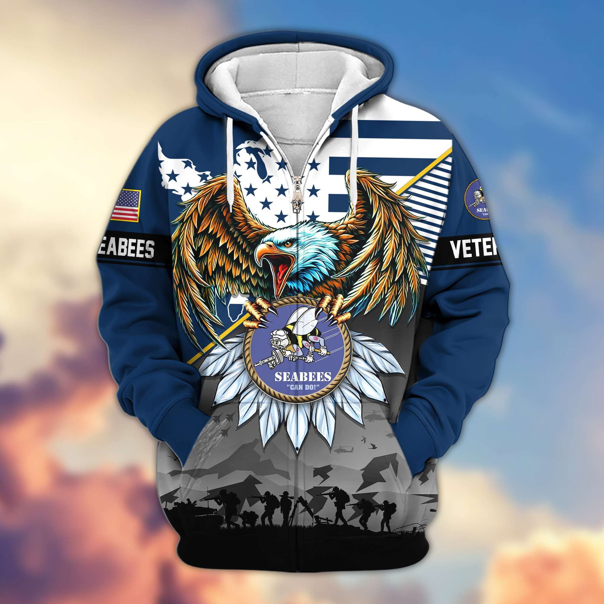 Premium Proudly Served US Veterans Zip Hoodie, Gifts For US Veterans