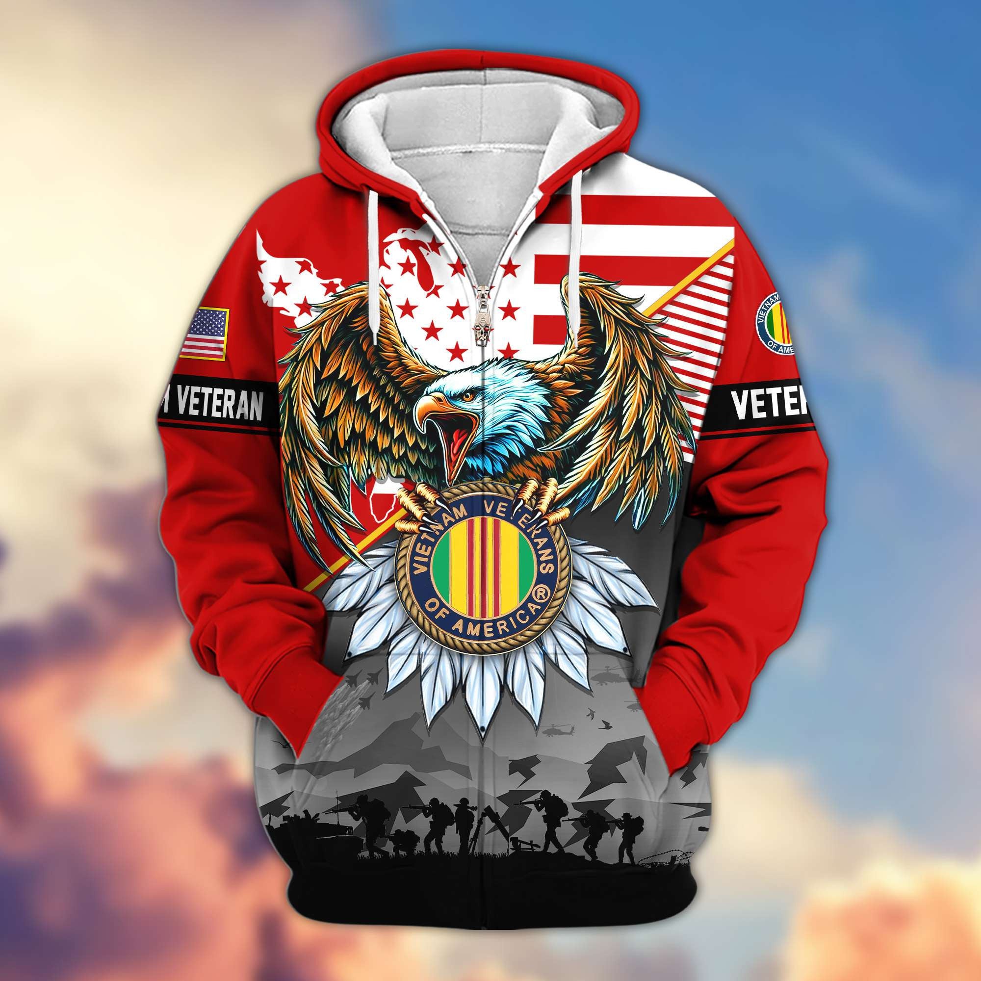 Premium Proudly Served US Veterans Zip Hoodie, Gifts For US Veterans
