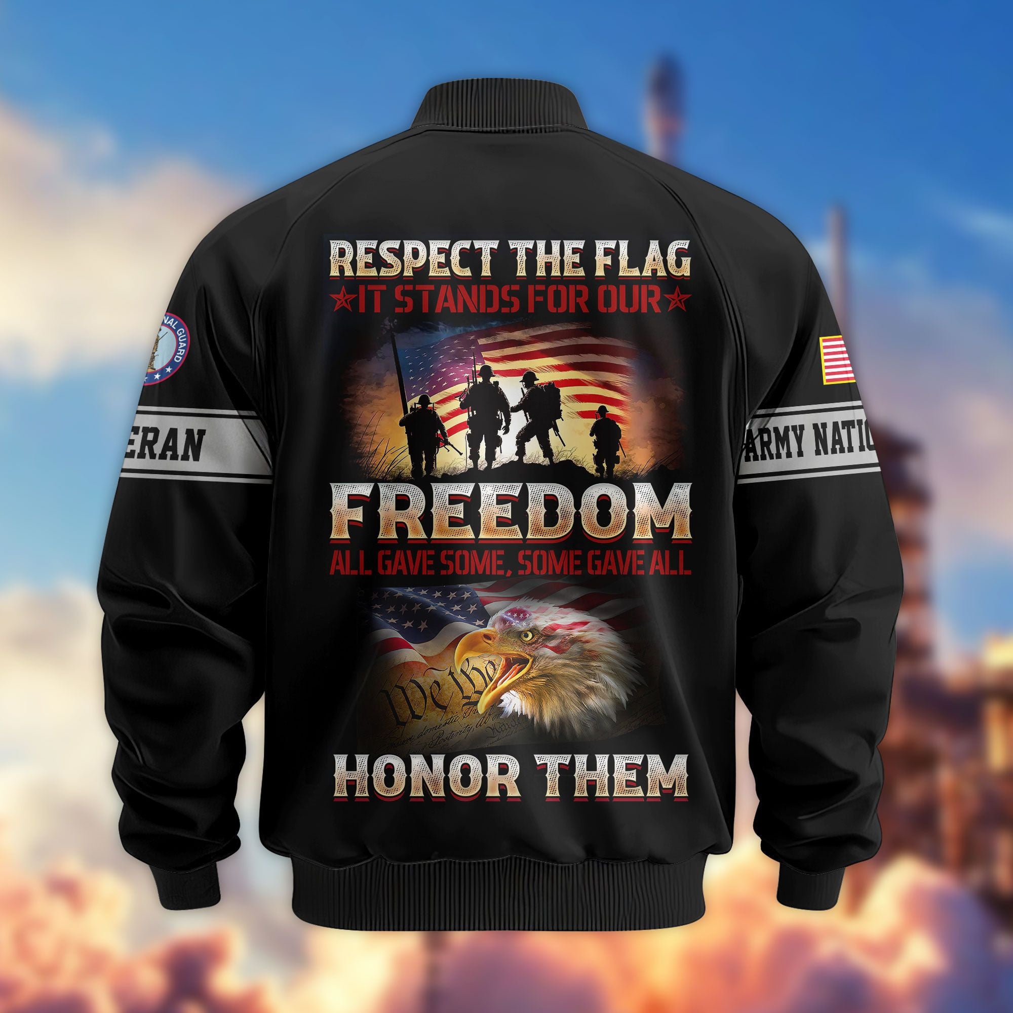 Premium Respect The Flag US Veterans Bomber Jacket, Gifts For US Veterans