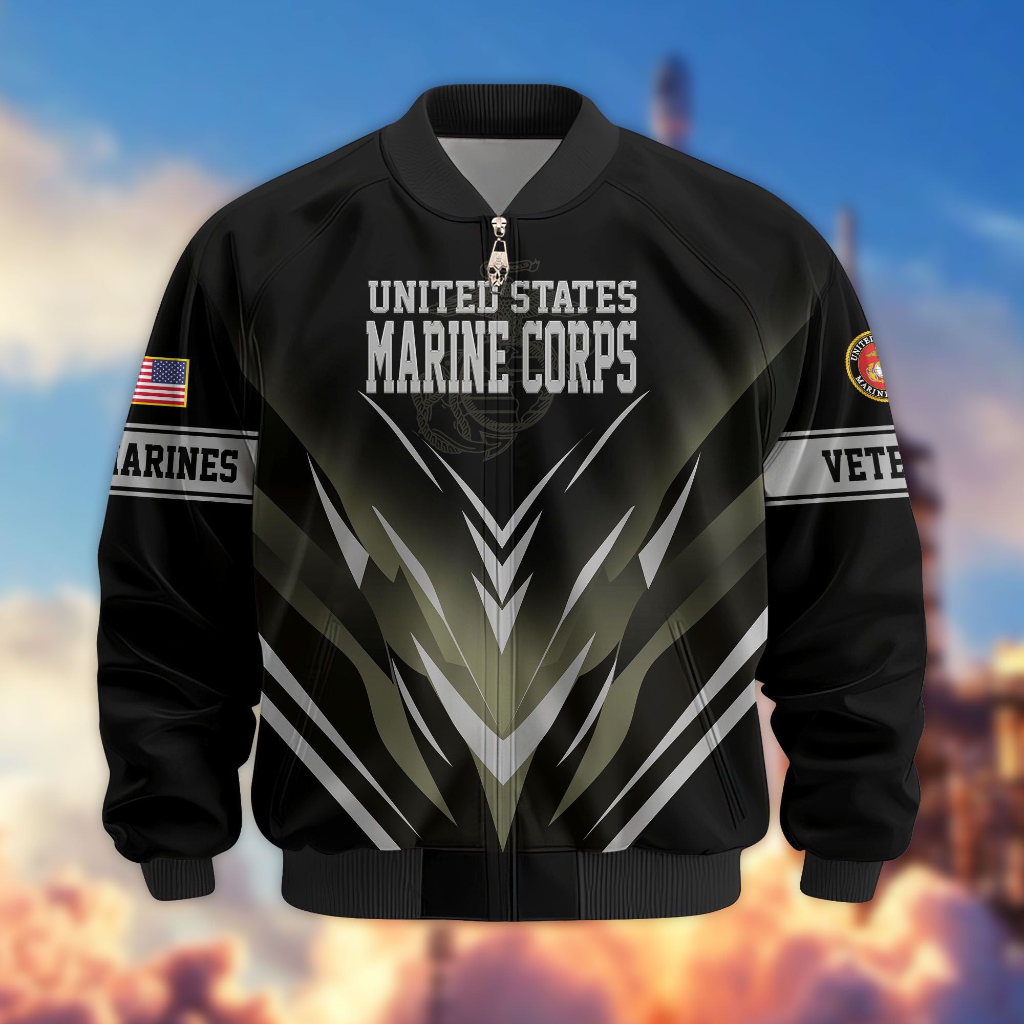 Premium Respect The Flag US Veterans Bomber Jacket, Gifts For US Veterans