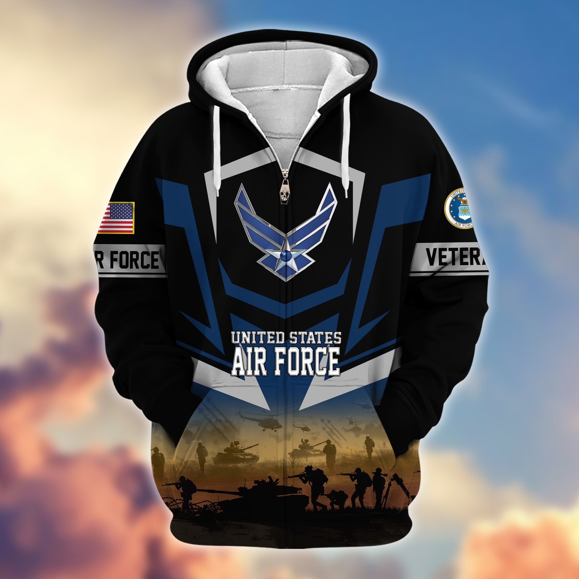Premium Proudly Served US Veterans Zip Hoodie, Gifts For US Veterans