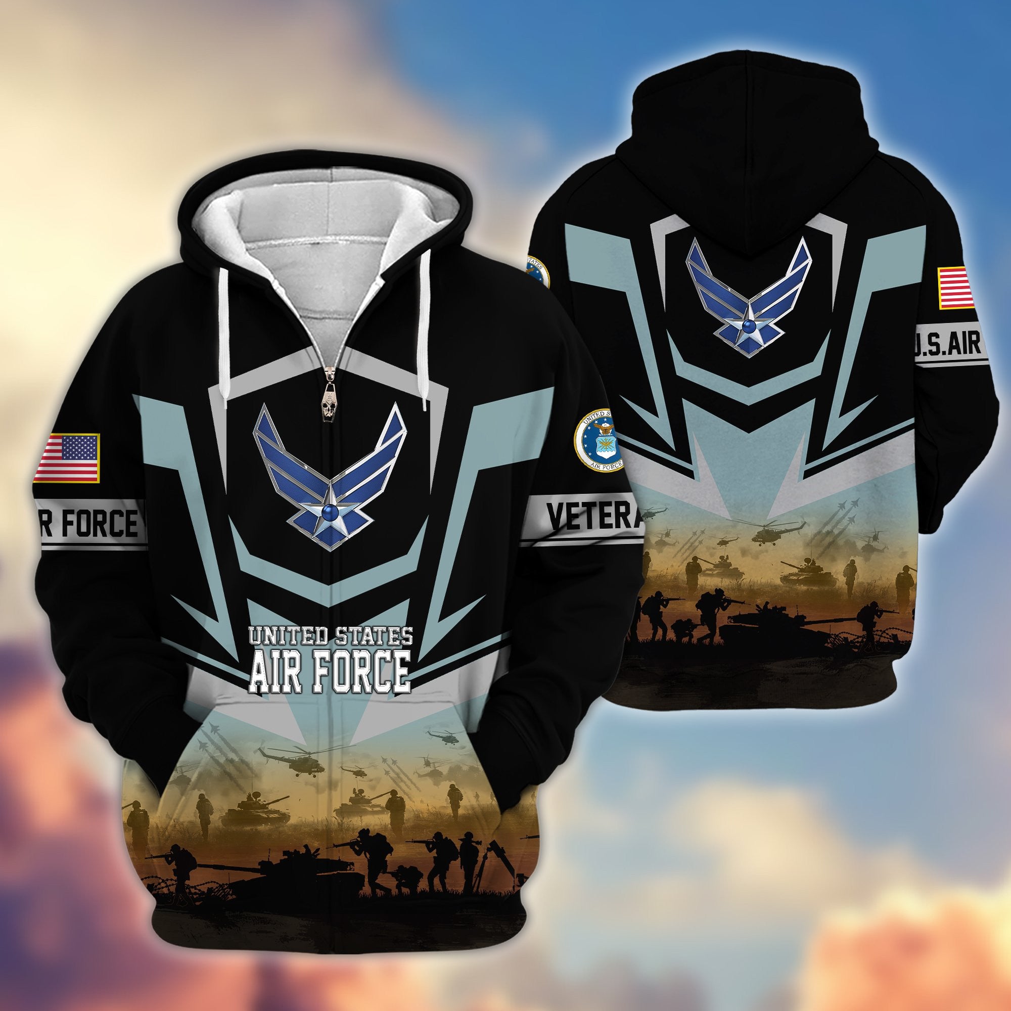 Premium Proudly Served US Veterans Zip Hoodie, Gifts For US Veterans