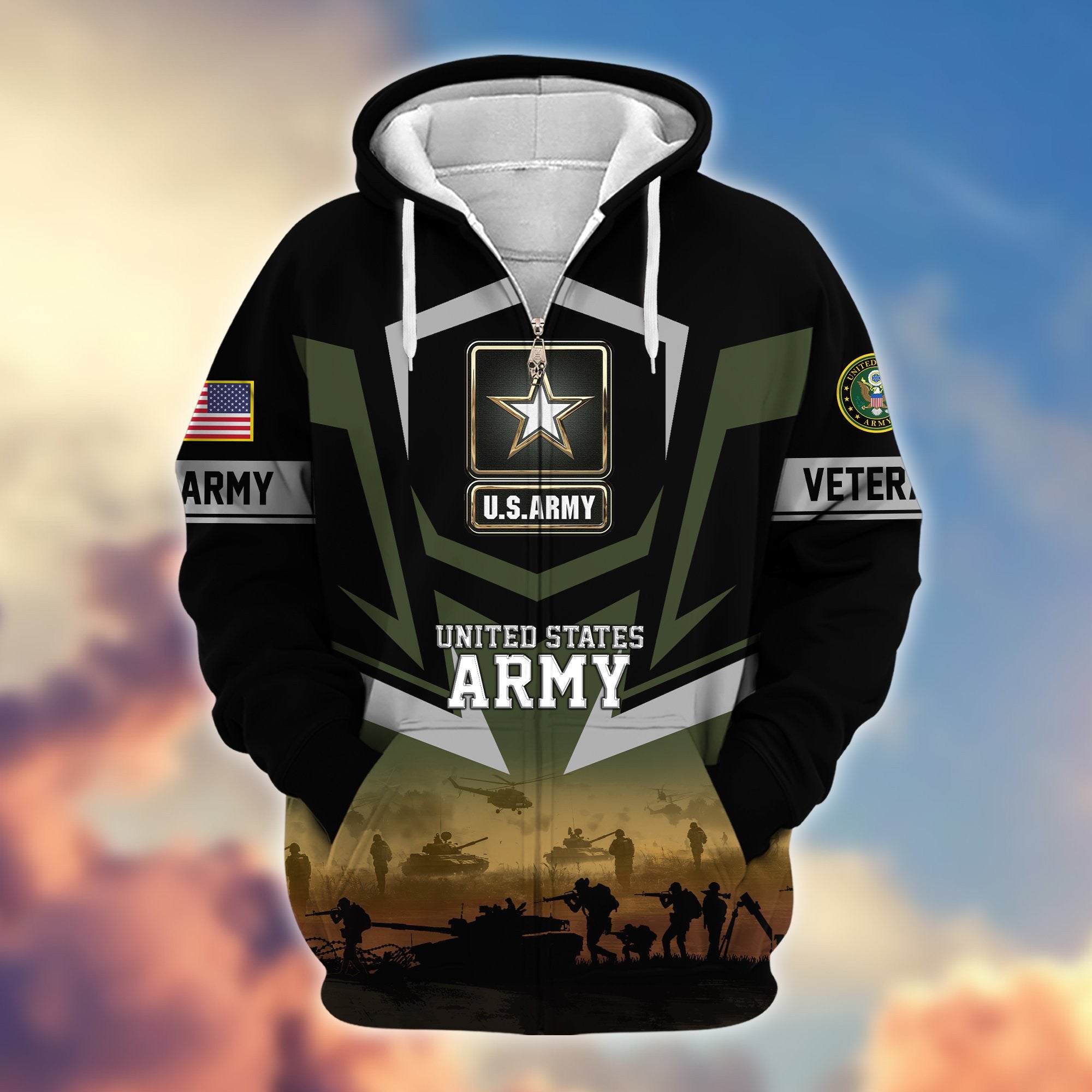 Premium Proudly Served US Veterans Zip Hoodie, Gifts For US Veterans
