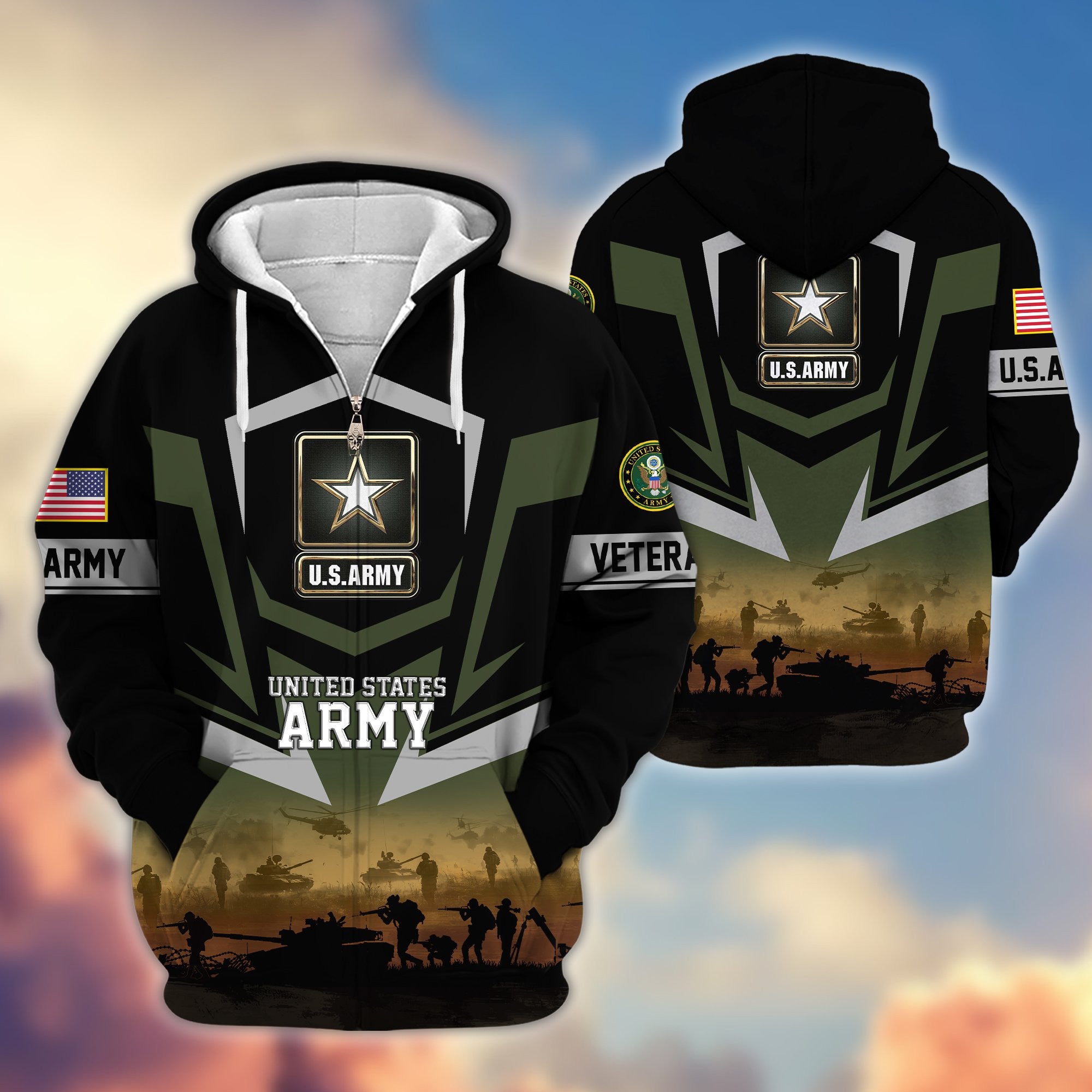 Premium Proudly Served US Veterans Zip Hoodie, Gifts For US Veterans