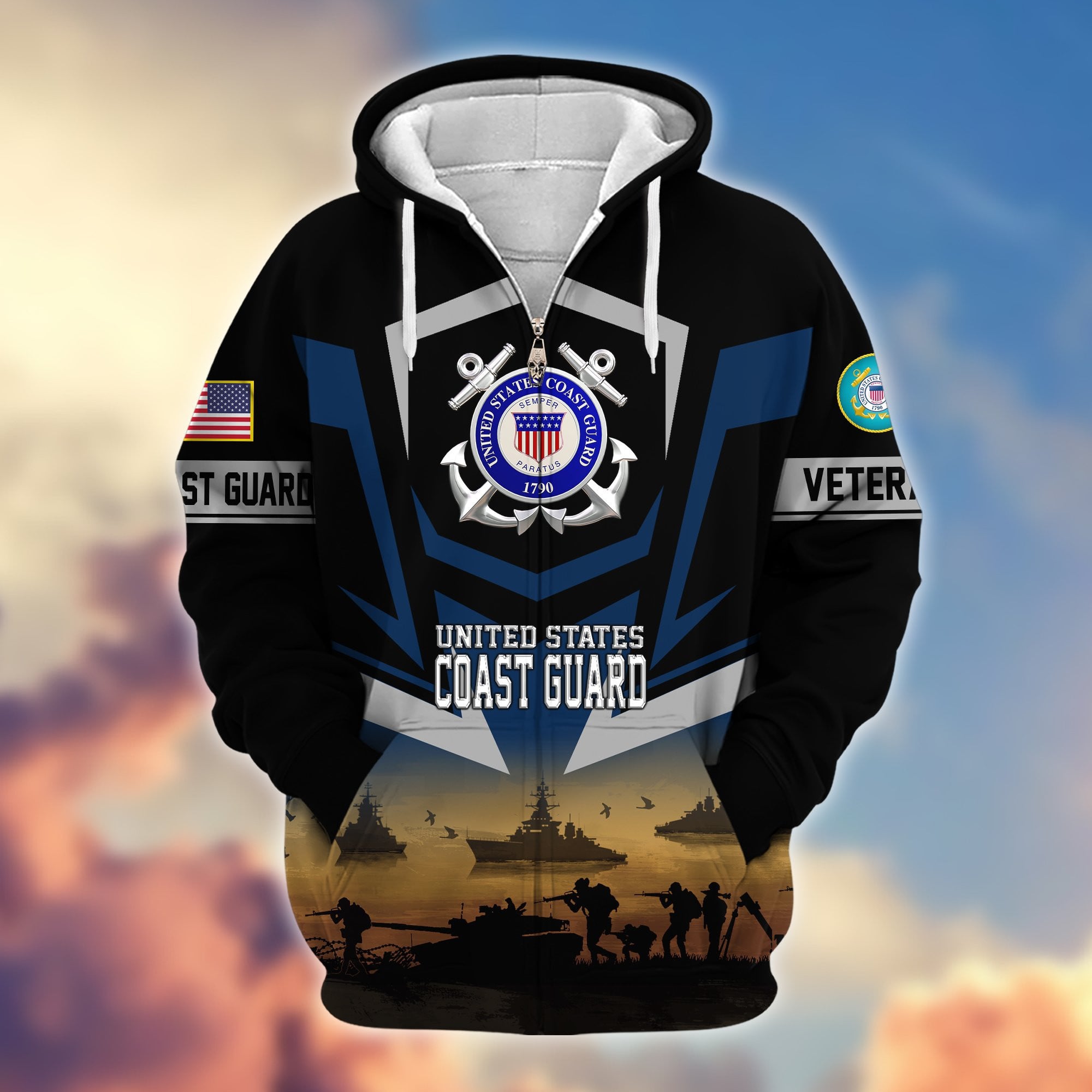Premium Proudly Served US Veterans Zip Hoodie, Gifts For US Veterans