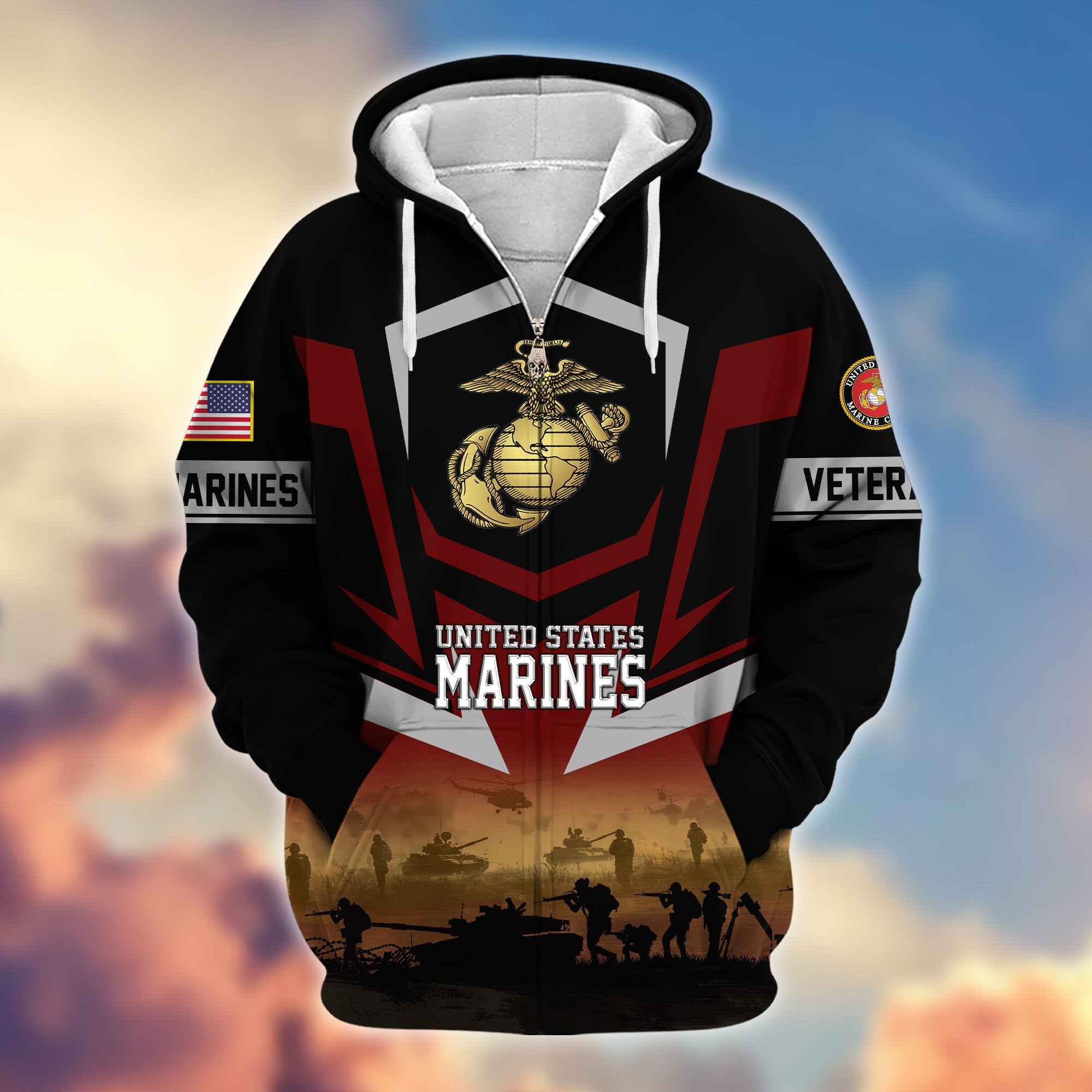Premium Proudly Served US Veterans Zip Hoodie, Gifts For US Veterans