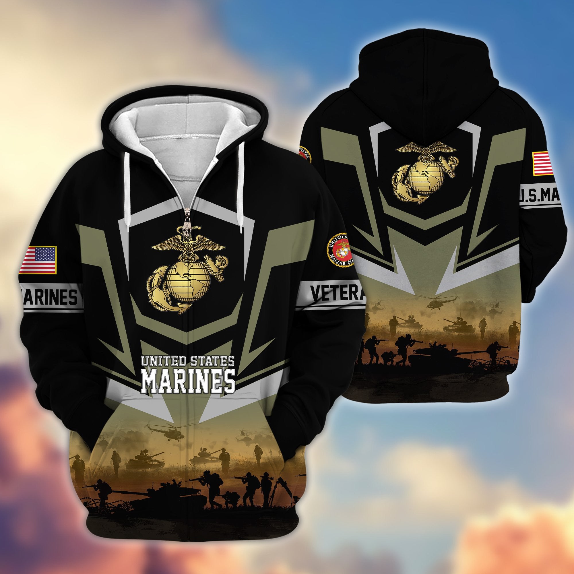 Premium Proudly Served US Veterans Zip Hoodie, Gifts For US Veterans