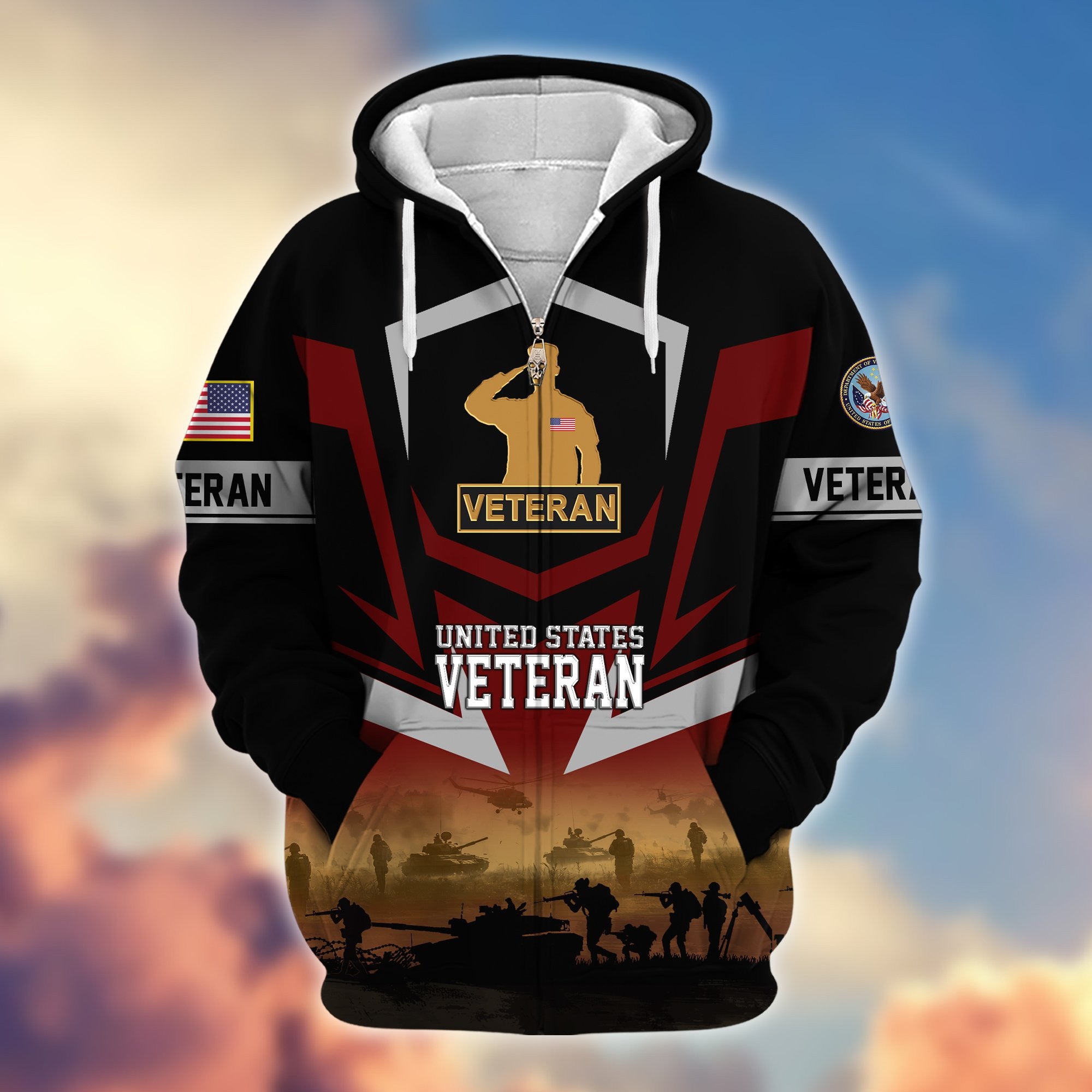 Premium Proudly Served US Veterans Zip Hoodie, Gifts For US Veterans