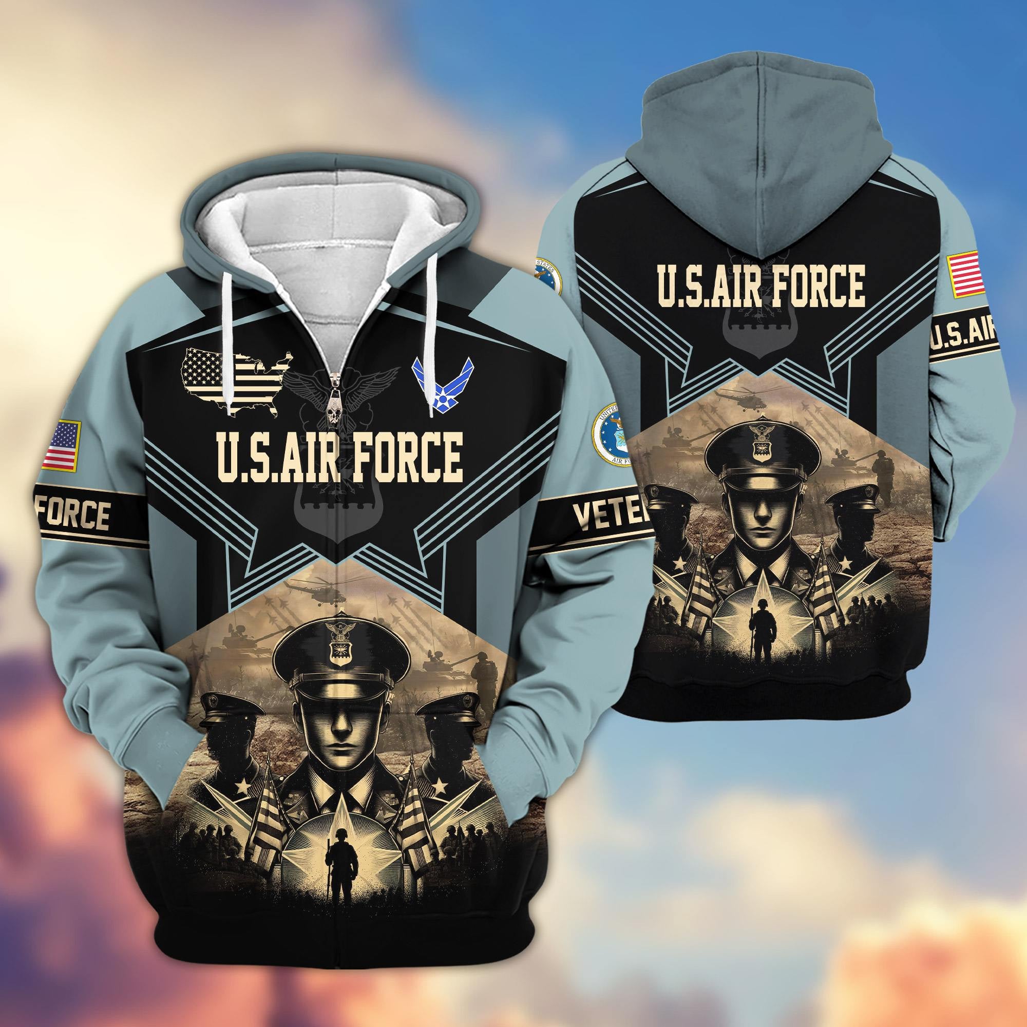 Premium Proudly Served US Veterans Zip Hoodie, Gifts For US Veterans