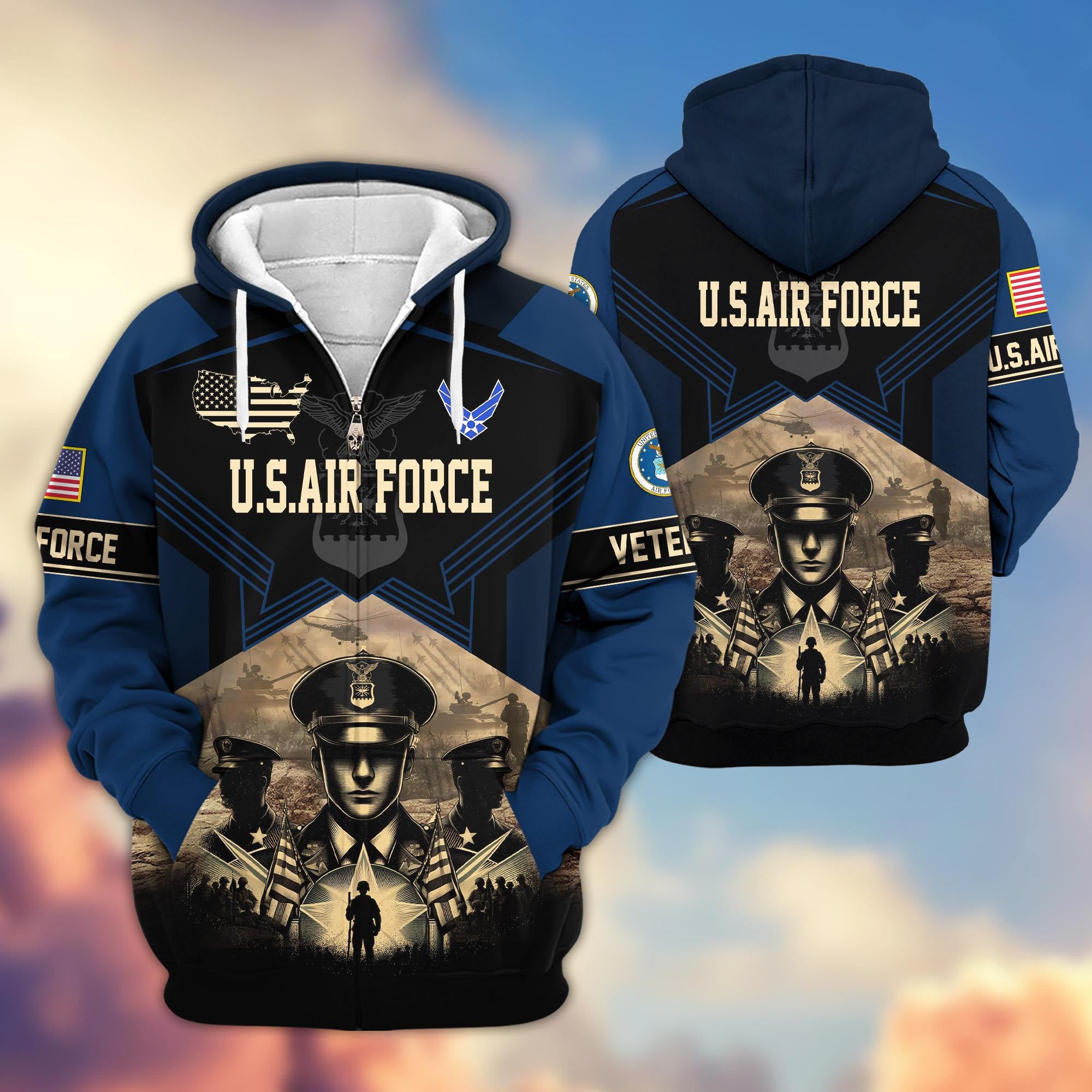 Premium Proudly Served US Veterans Zip Hoodie, Gifts For US Veterans