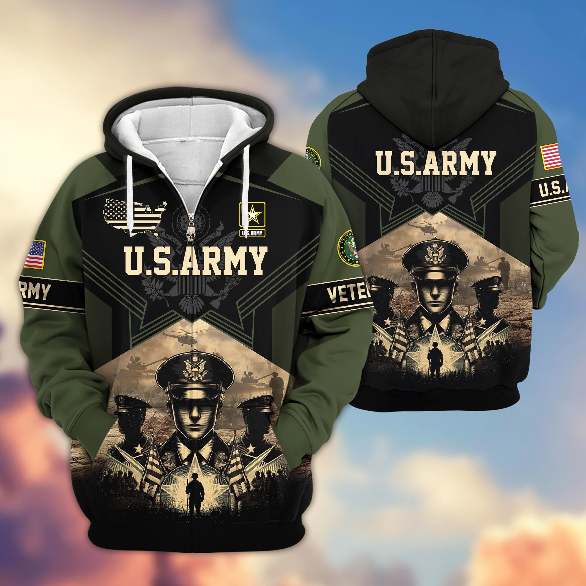 Premium Proudly Served US Veterans Zip Hoodie, Gifts For US Veterans