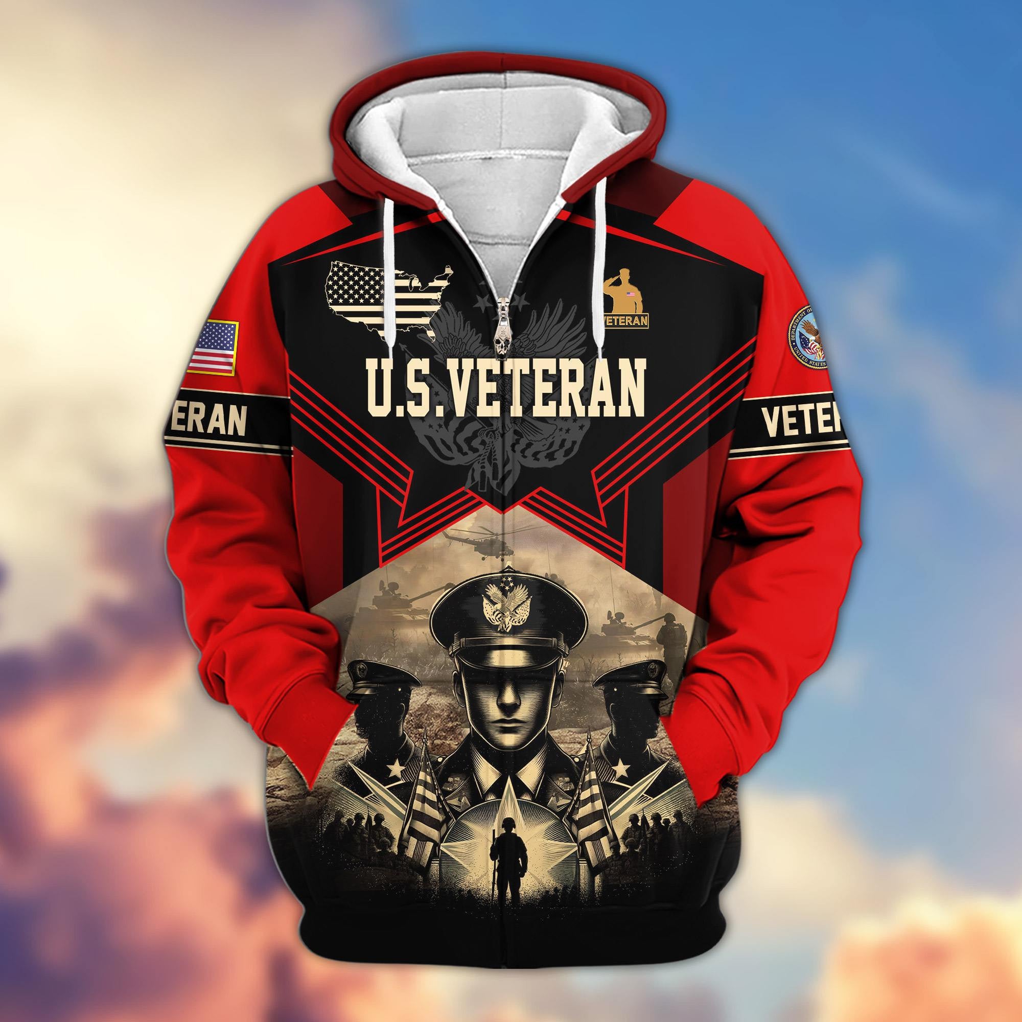 Premium Proudly Served US Veterans Zip Hoodie, Gifts For US Veterans