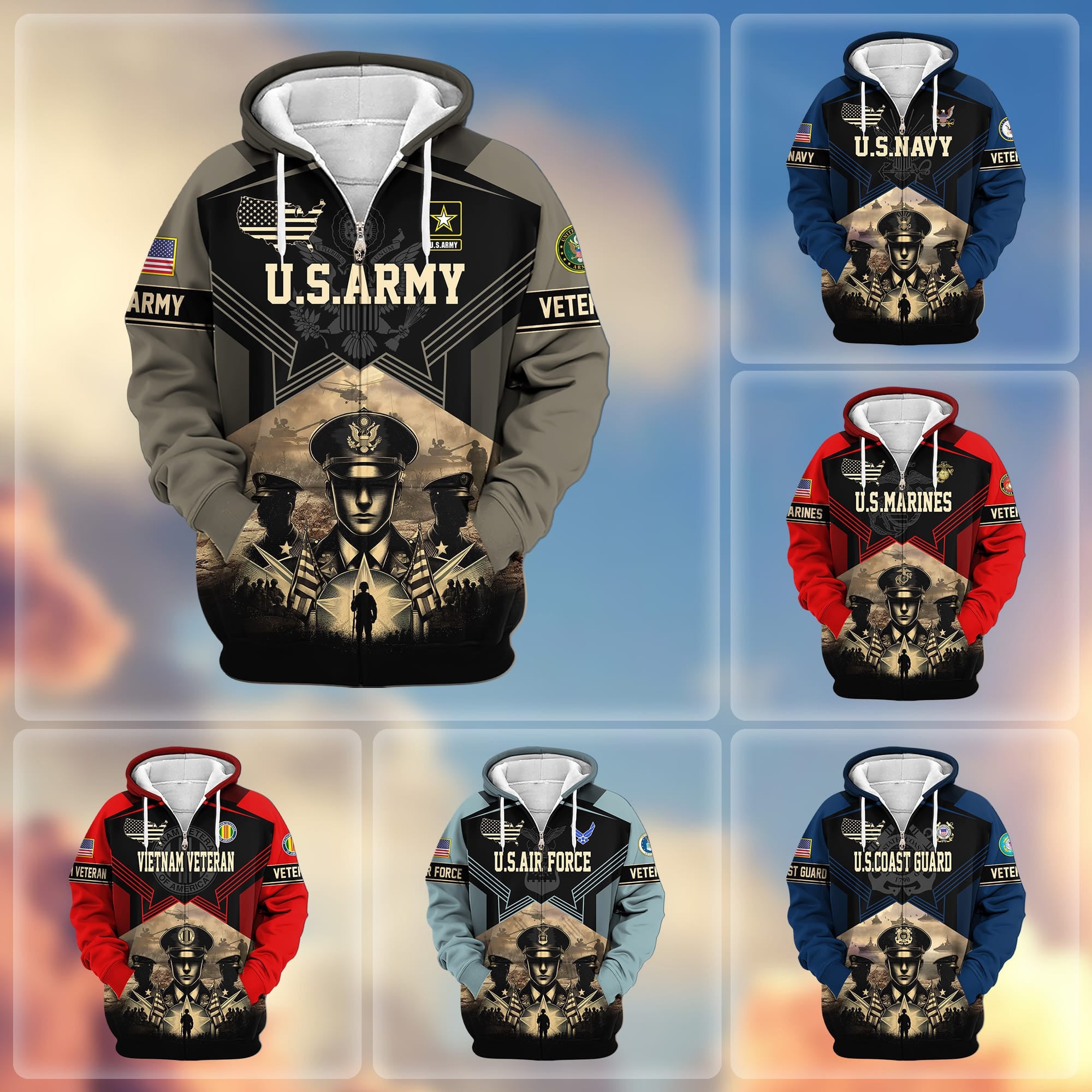 Premium Proudly Served US Veterans Zip Hoodie, Gifts For US Veterans