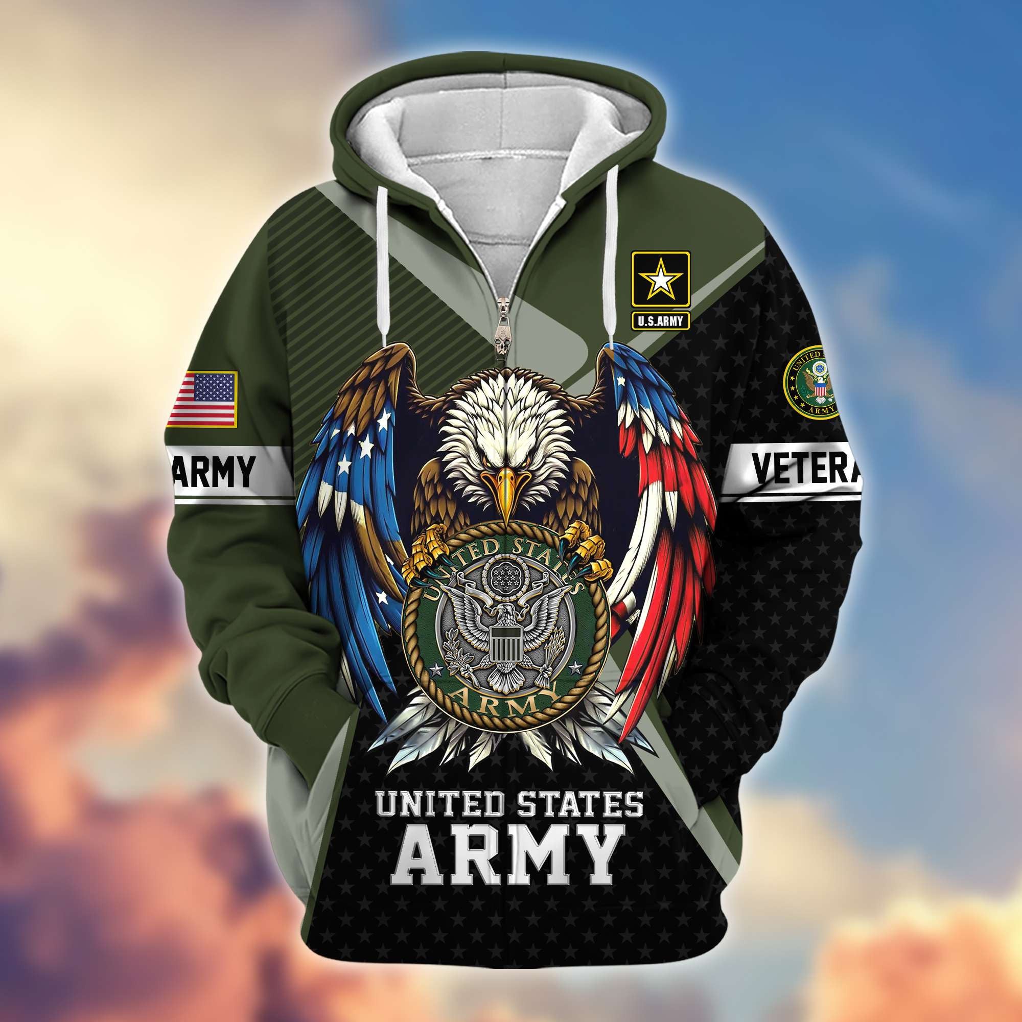 Premium US Veterans Zip Hoodie, Gifts For US Veterans