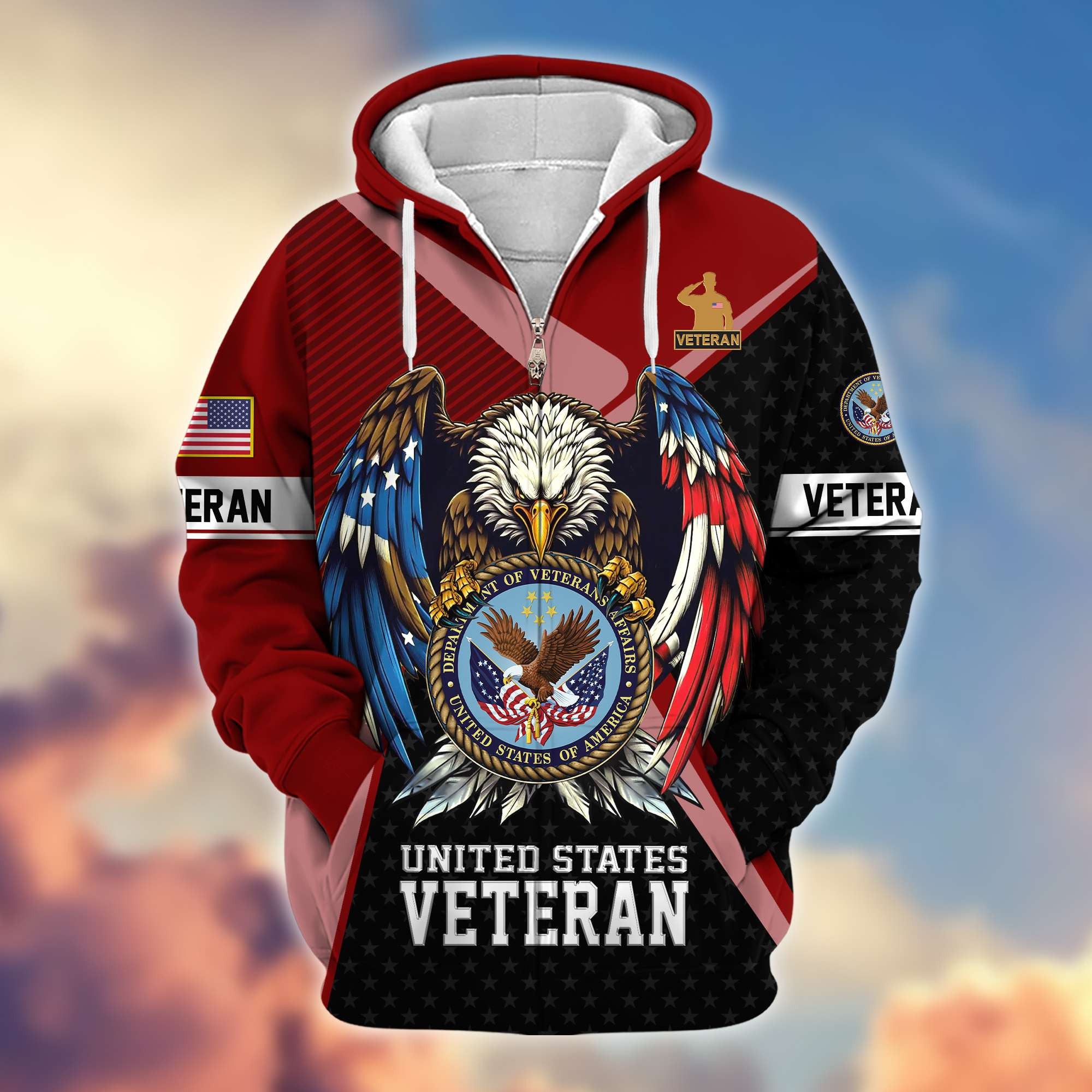 Premium US Veterans Zip Hoodie, Gifts For US Veterans