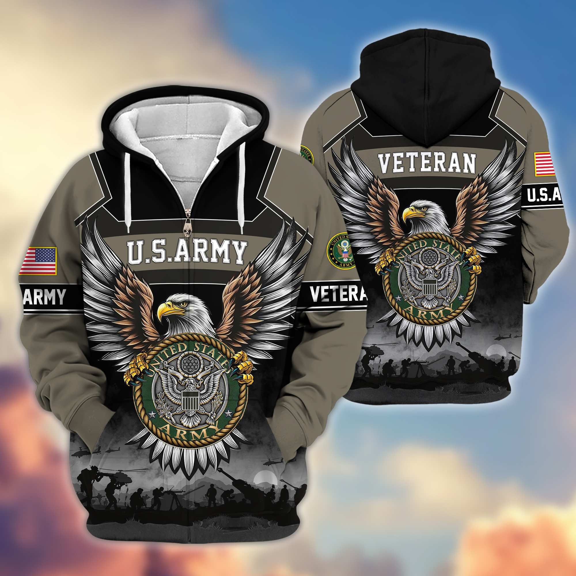 Premium US Veterans Zip Hoodie, Gifts For US Veterans