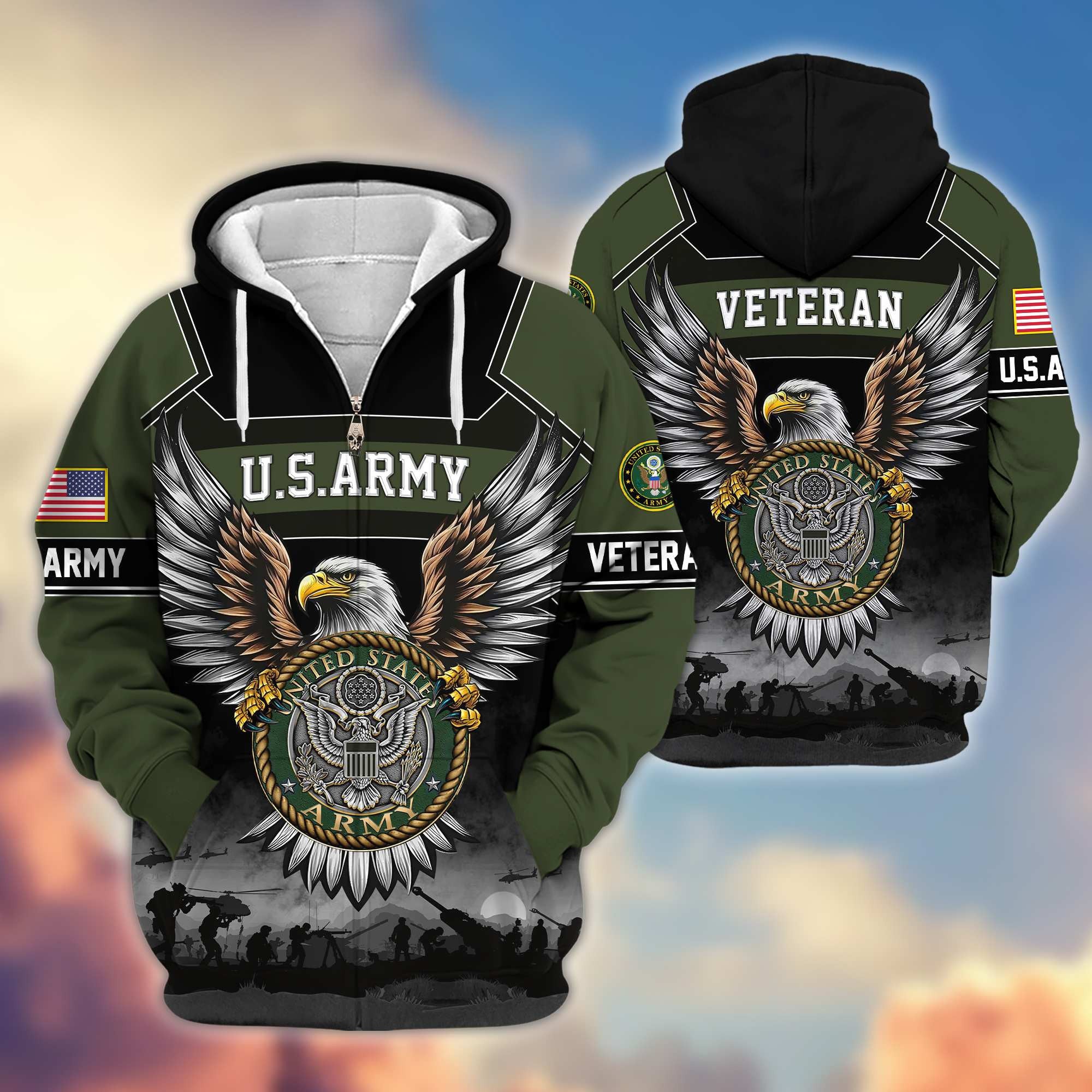 Premium US Veterans Zip Hoodie, Gifts For US Veterans