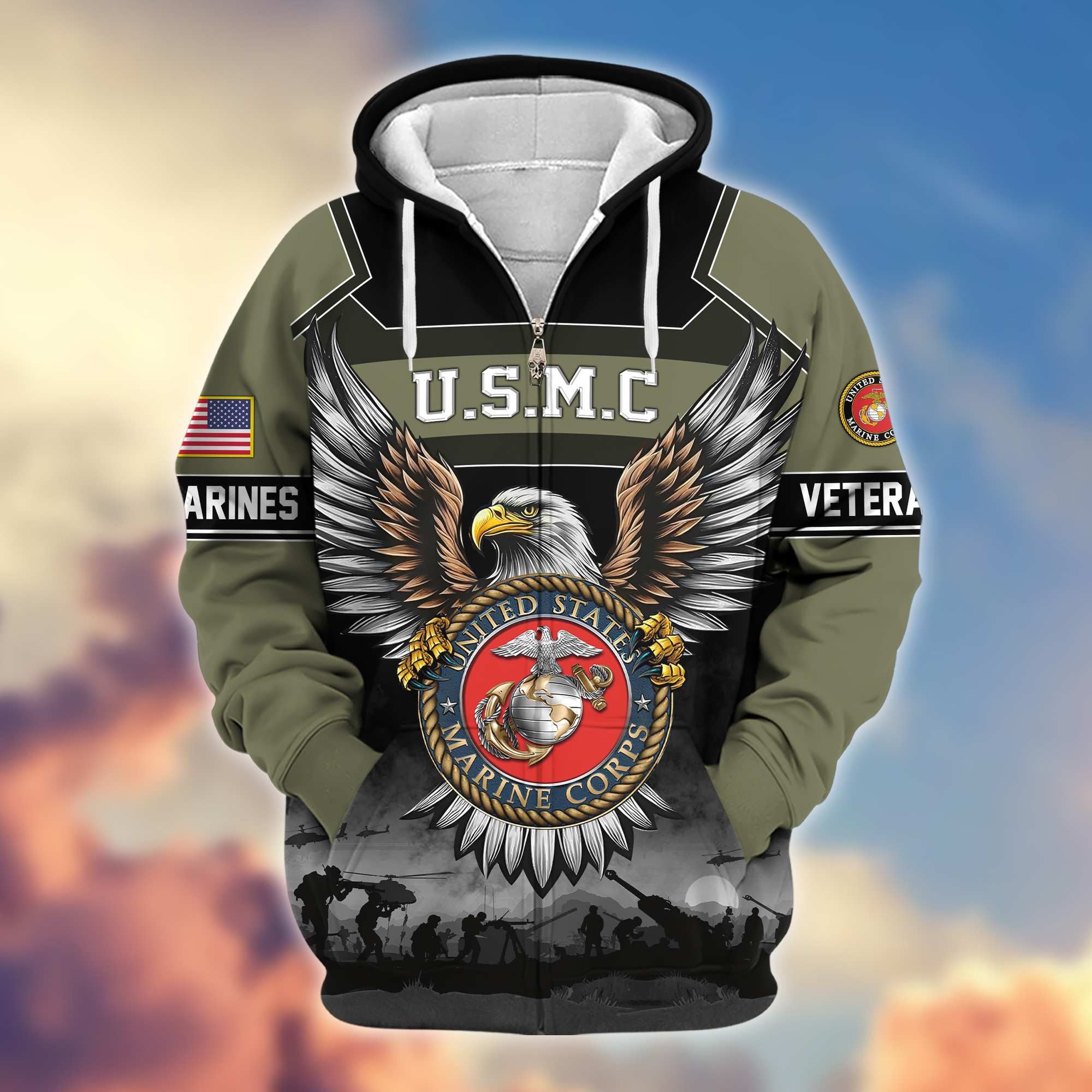 Premium US Veterans Zip Hoodie, Gifts For US Veterans